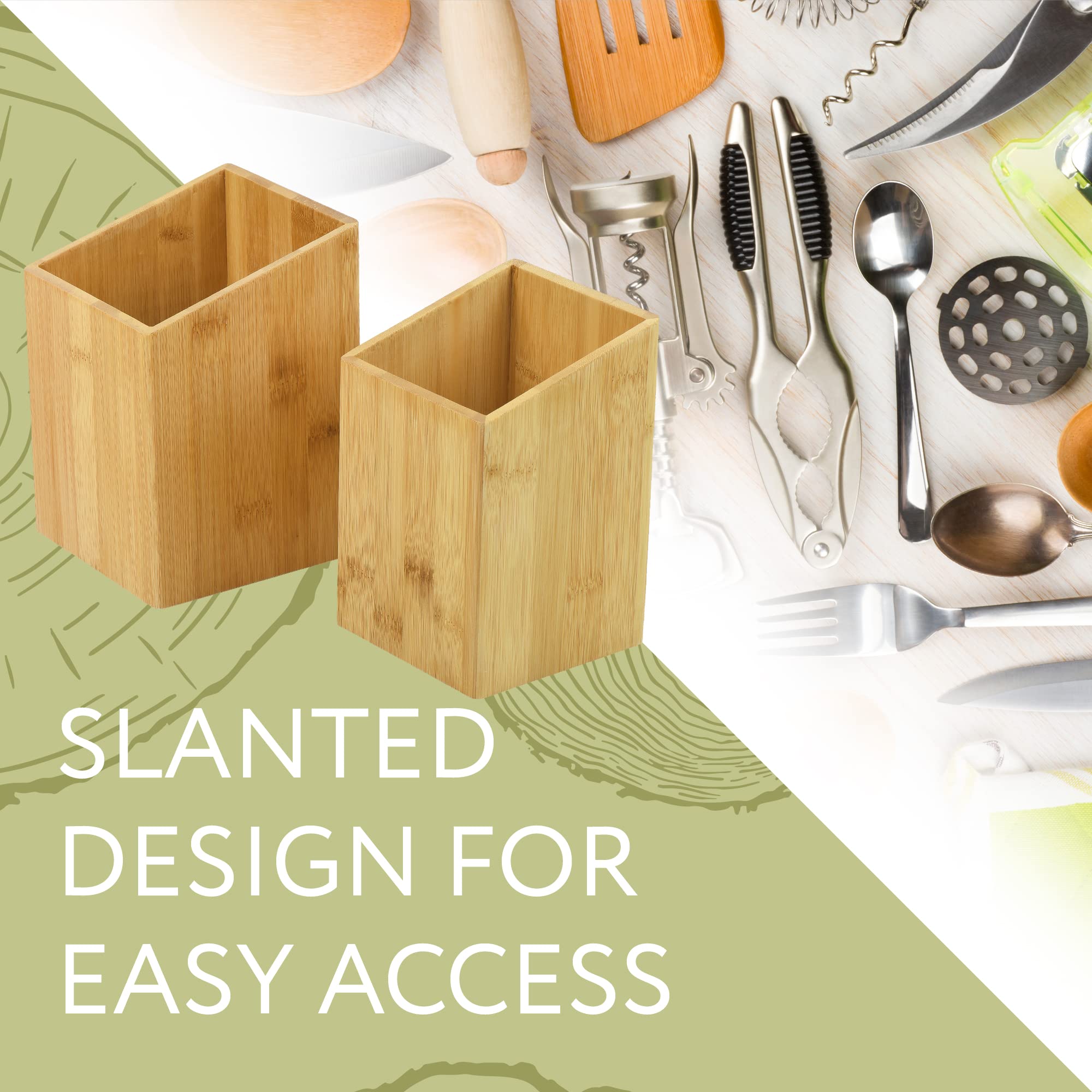Impresa [2 Pack] Bamboo Utensil Holder For Clutter-Free Kitchen - Stylish Kitchen Utensil Crock For Elegant Display And Storage