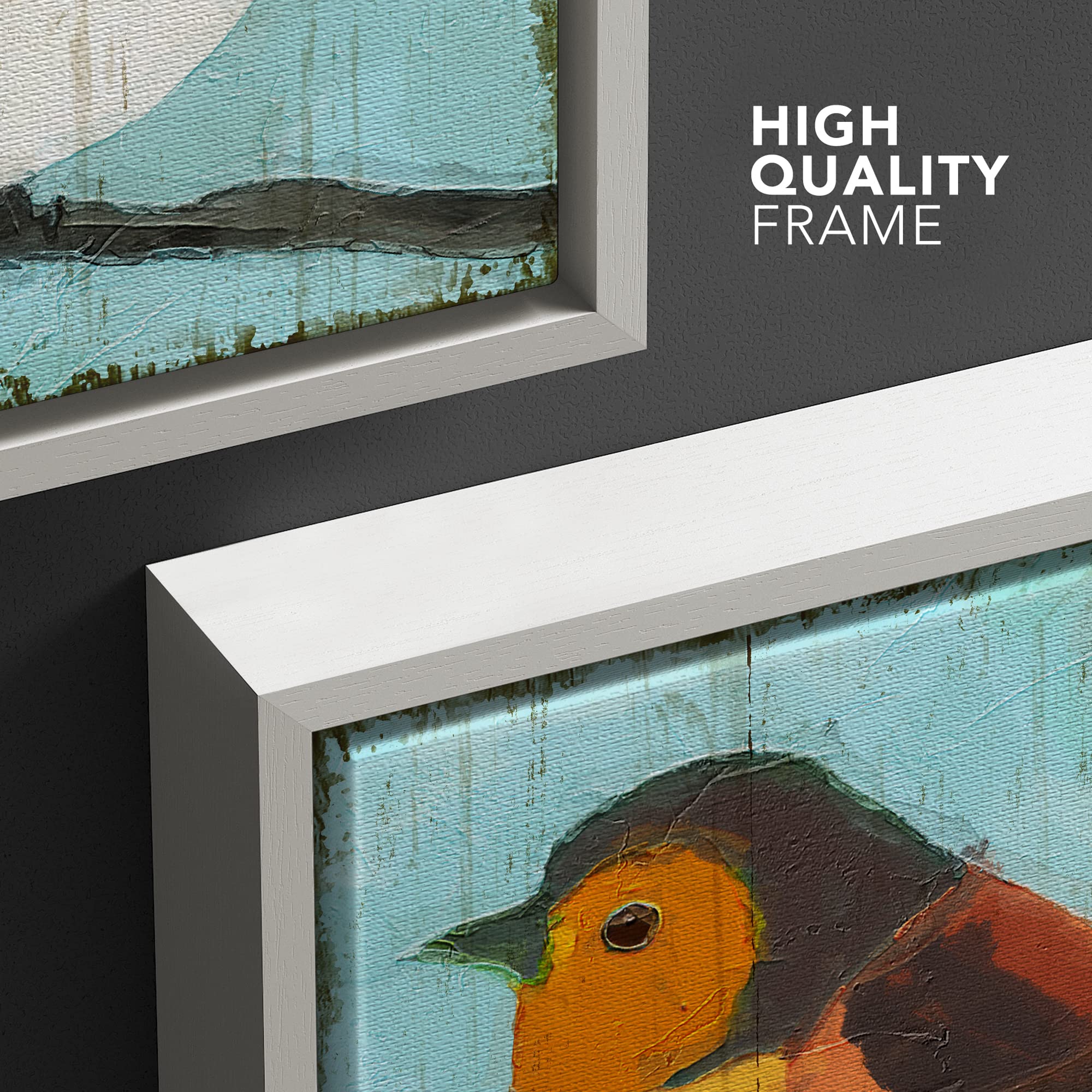 Wall26 Framed Canvas Print Wall Art Textured Geometric Orange & Yellow Robin Animals Birds Illustrations Modern Art Rustic Color