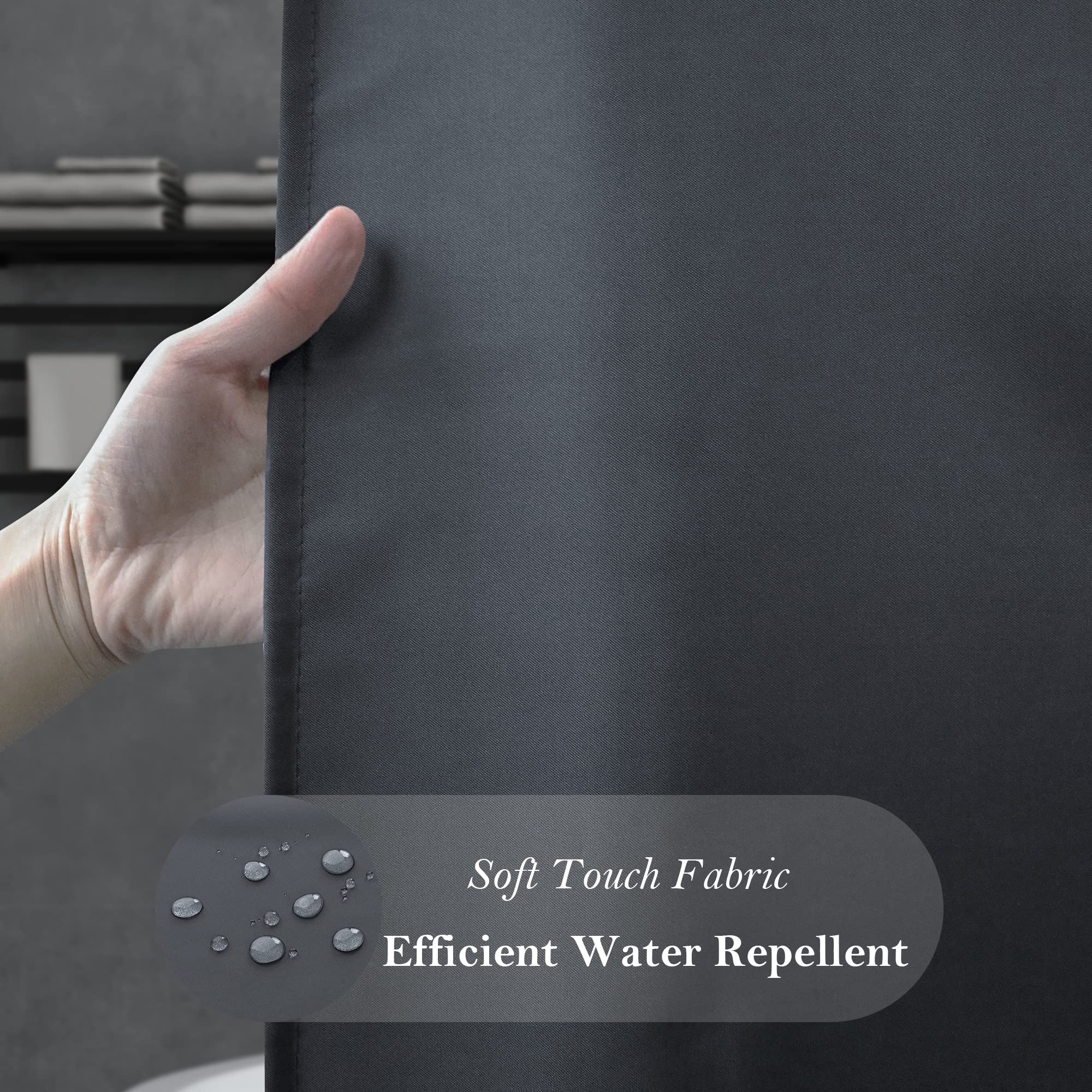 Aoohome Standard Shower Liner, Solid Polyester Fabric Solid Shower Curtain Liner For Hotel With Hooks, Water Repellent, Weighted