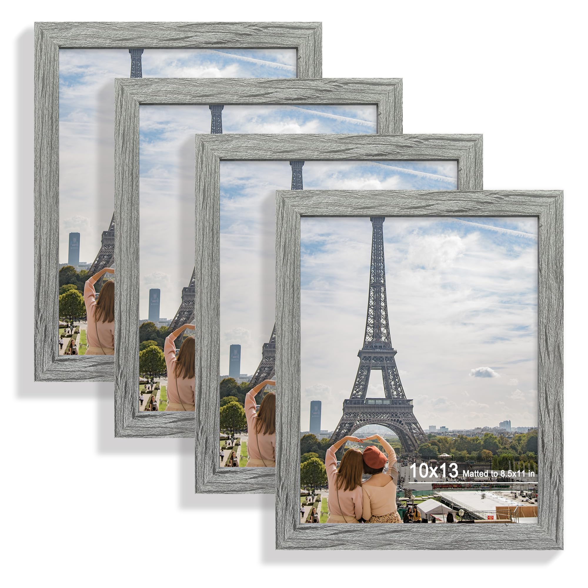 Hongkee 10x13 Picture Frame Set of 4, Made of Real Glass and Grey Frame, 10 by 13 Photo for Wall or Tabletop - Display Picture 8