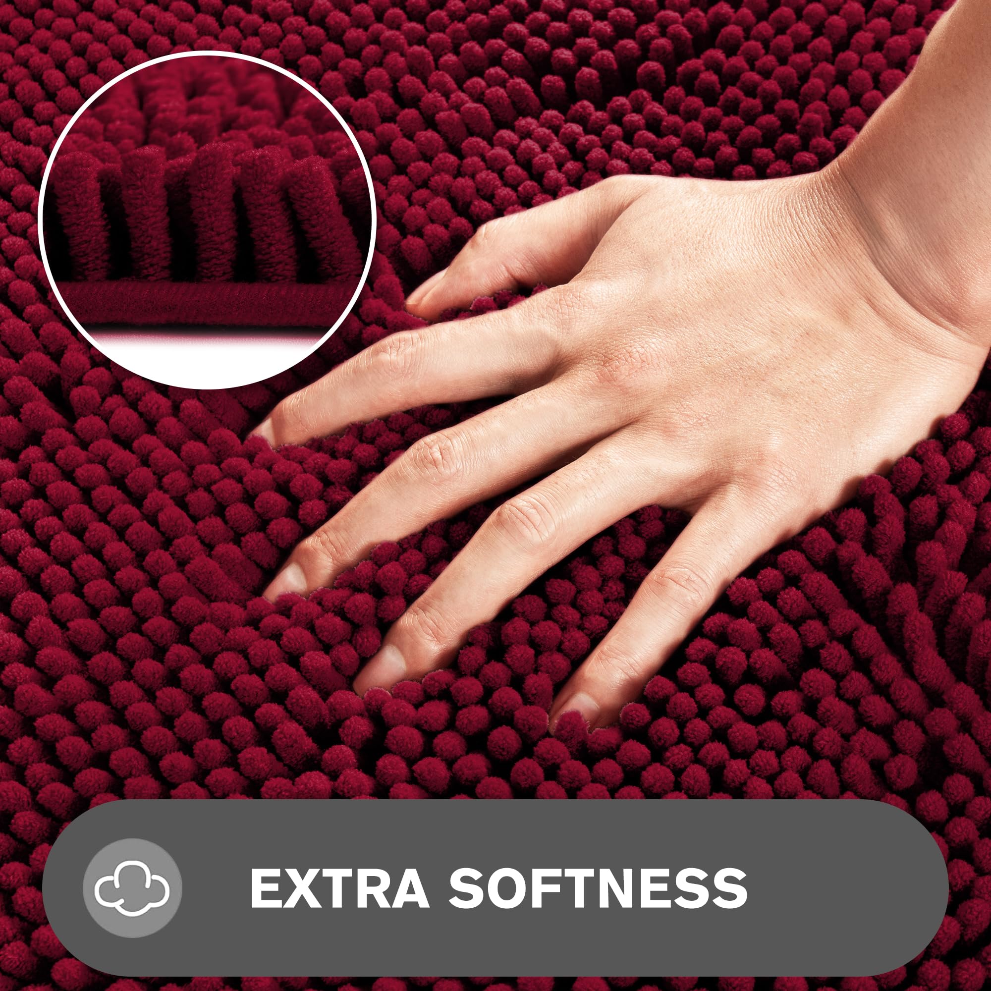 Pureswan Burgundy Bathroom Rugs - Absorbent And Washable Bath Mat, Non-Slip, Thick Soft Chenille Bath Rugs For Bathroom Floor, S
