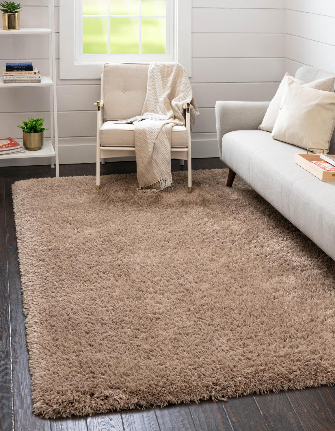Rugs.com Infinity Collection Solid Shag Area Rug 8 x 11 Khaki Shag Rug Perfect for Living Rooms, Large Dining Rooms, Open Floo