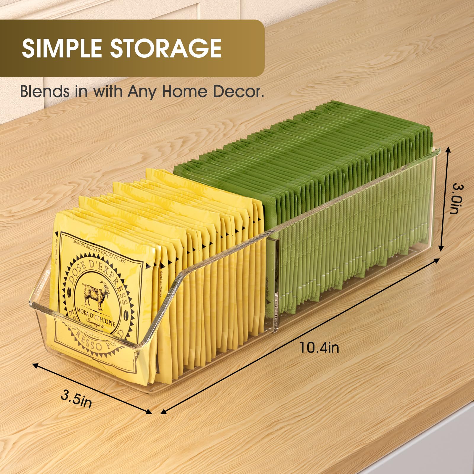 Maxgear Tea Bag Organizer Clear Tea Bag Storage Plastic Tea Bag Holder For Counter Storage Bins For Pantry, Kitchen, Cabinet, Co
