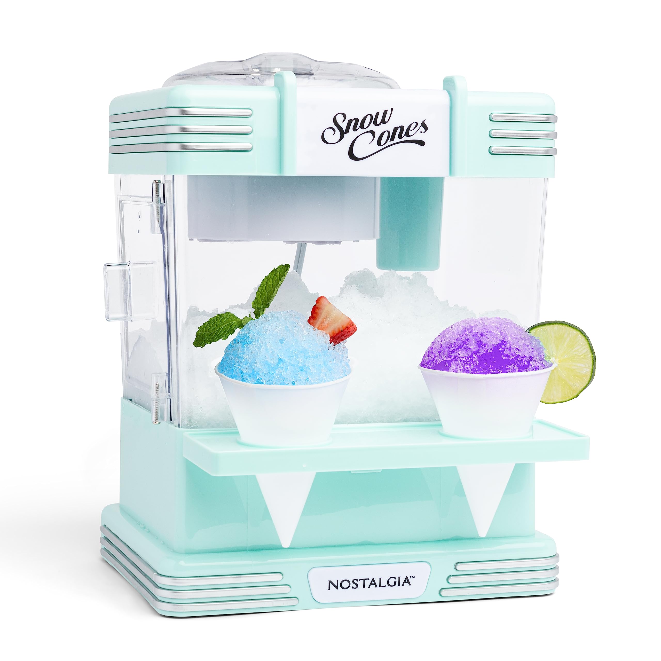 Nostalgia Snow Cone Shaved Ice Machine - Retro Table-Top Slushie Machine Makes 20 Icy Treats - Includes 2 Reusable Plastic Cups