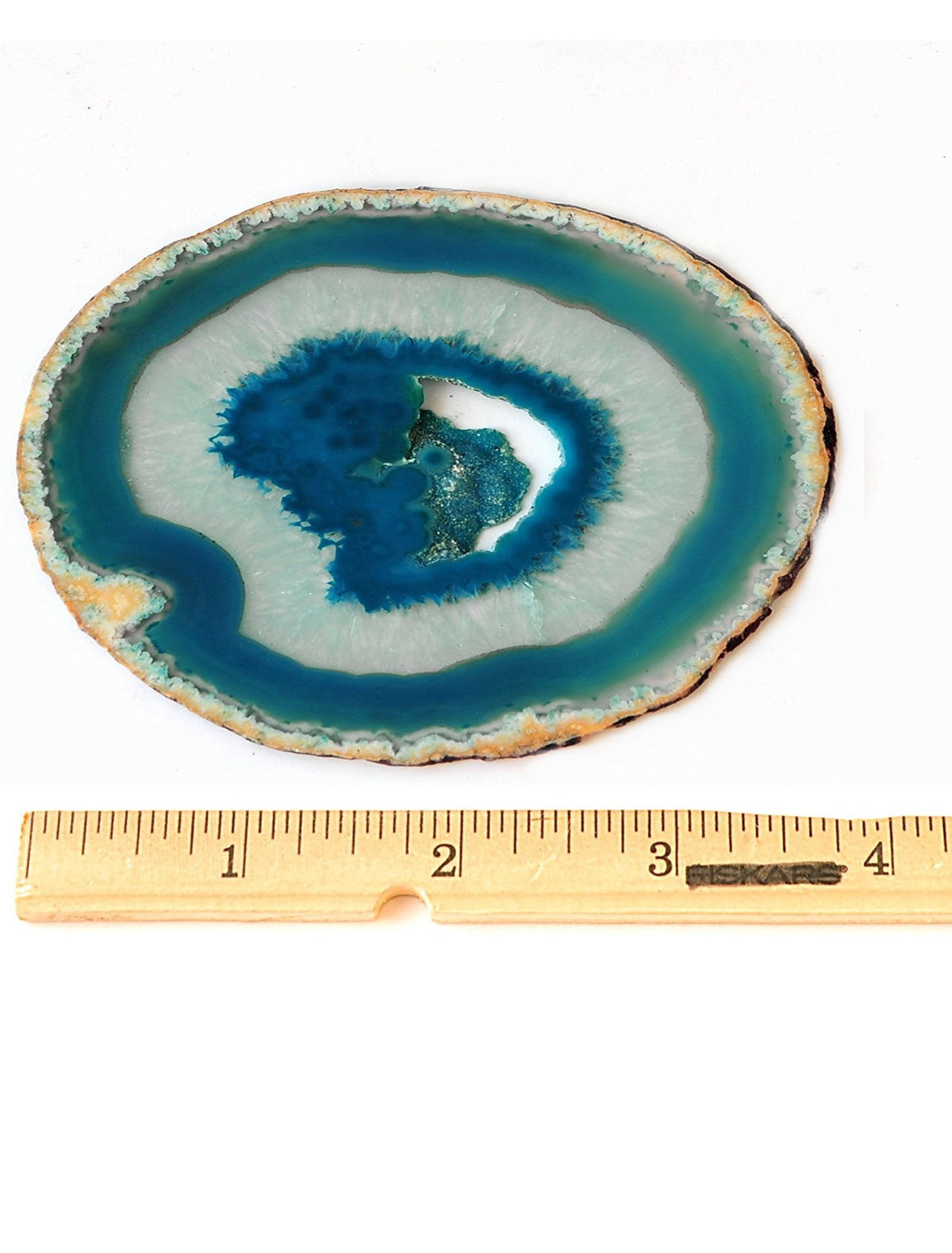 Amoystone Teal Agate Coasters Set Of 4 For Drink, Agate Slice Coaster Large 3.5-4'' Gem Stone Cup Mat For Home And Coffee Table
