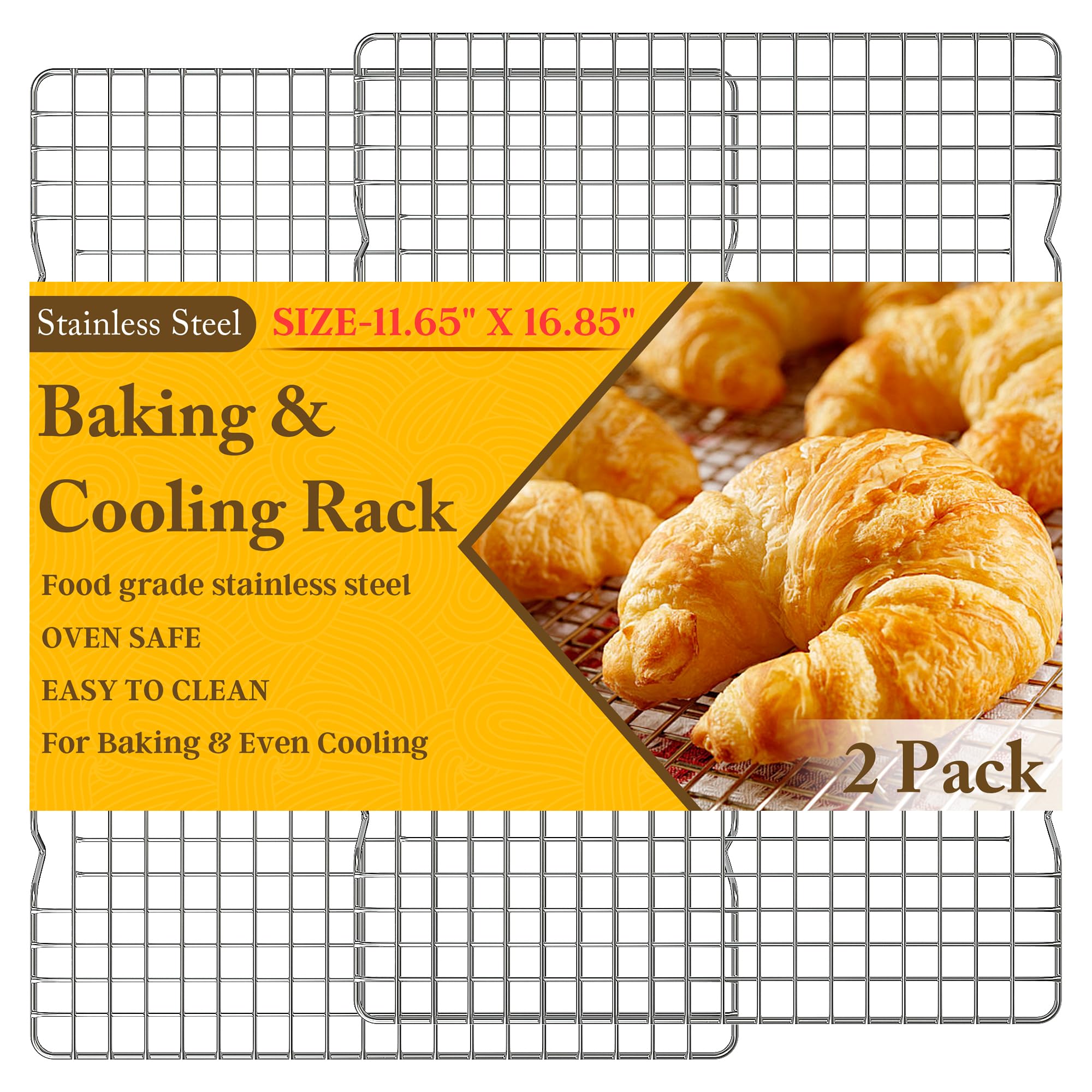 2PCS Cooling Racks for Cooking and Baking -11.65x16.85Heavy Duty Stainless Steel Wire Rack for Baking, Grilling, Roasting - 