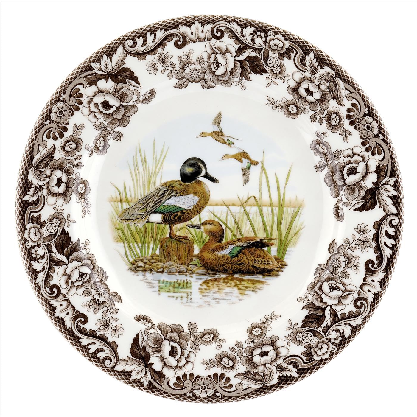 Spode Woodland Blue-Winged Teal Dinner Plate - 10.5 Inch Fine Earthenware - 1831 British Flowers Border, Dishwasher, Microwave, 
