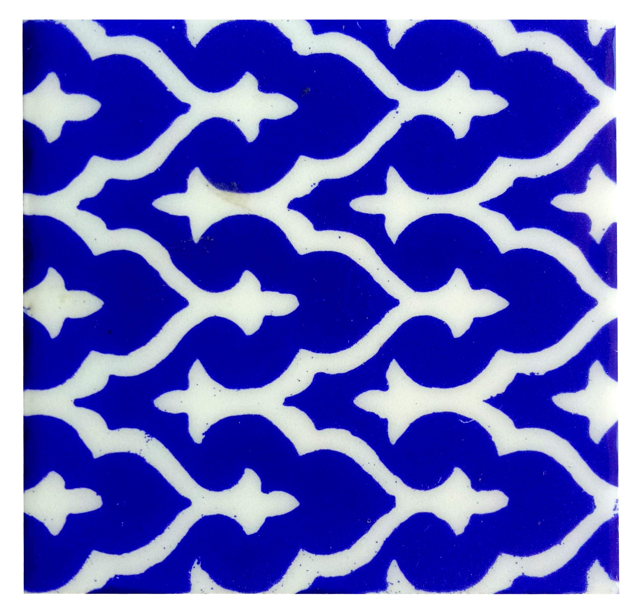 Shivkripa Blue Art Pottery Ceramic Decorative Handmade Tiles (15 X 15 X 0.5 Cm, Multicolour) - Pack Of 6