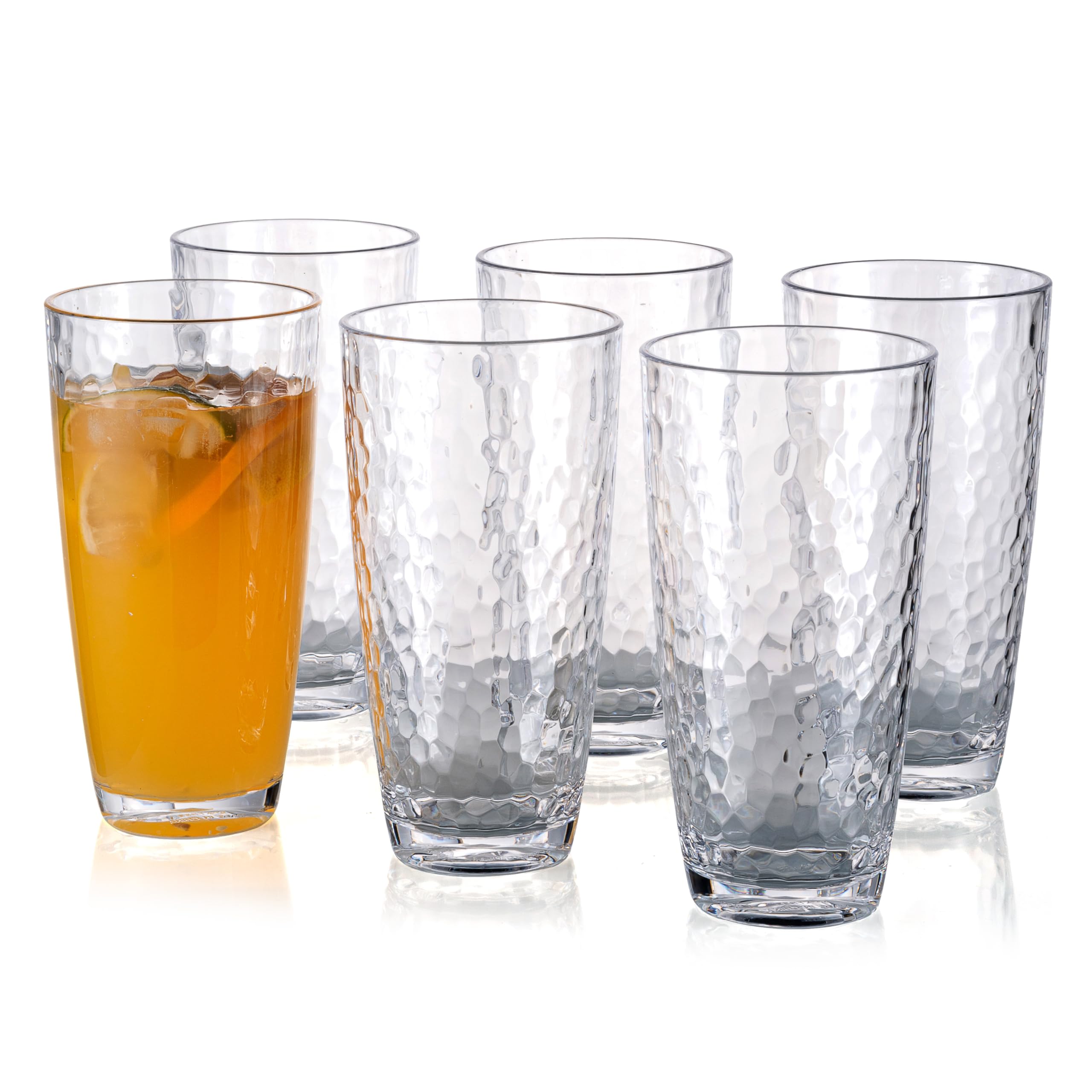 Koxin-Karlu Hammered 26-Ounce Plastic Tumbler Acrylic Glasses, Set Of 6 Clear