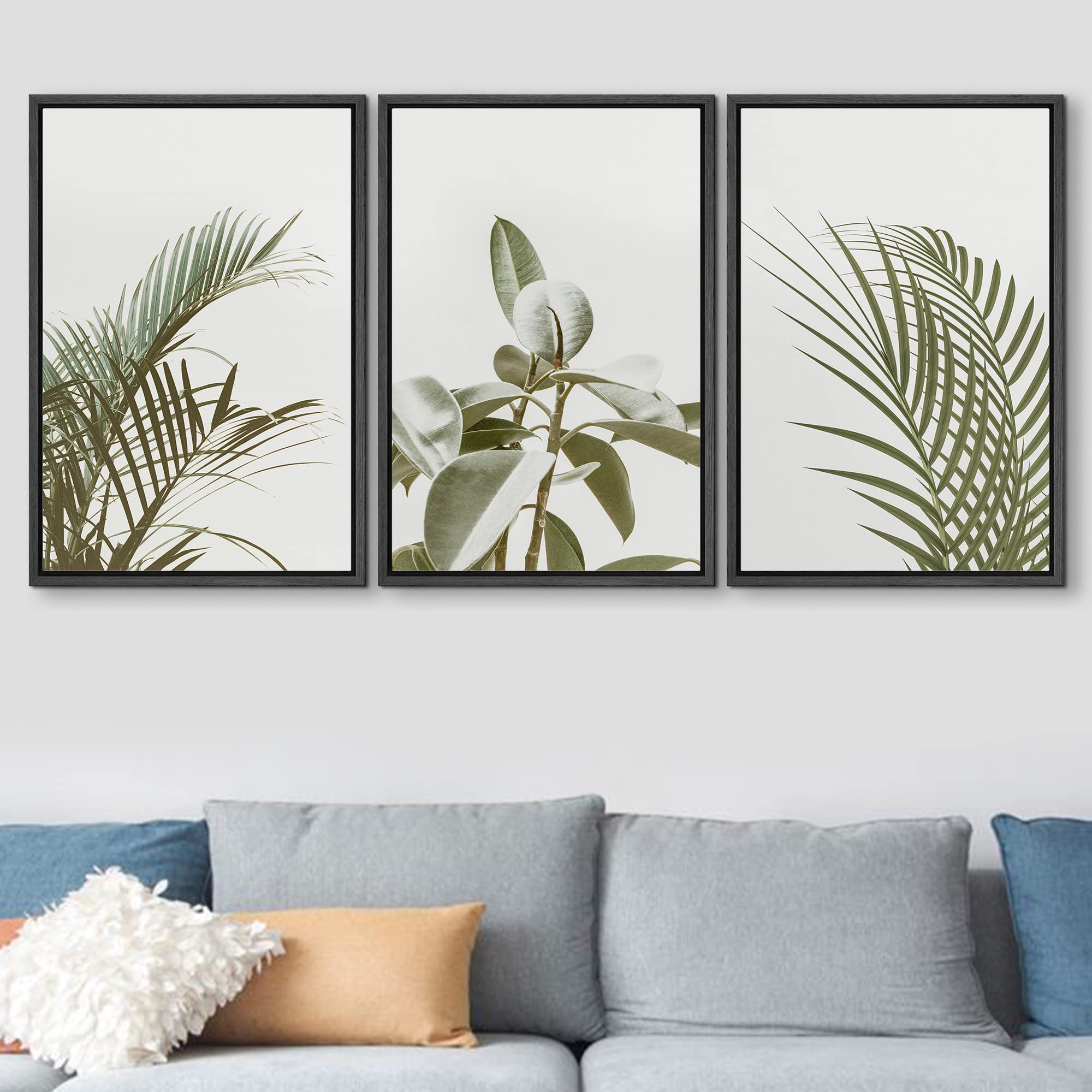 Signford Framed Canvas Print Wall Art Set Vintage Retro Tropical Jungle Plant Close-Ups Nature Wilderness Photography Minimal Sc