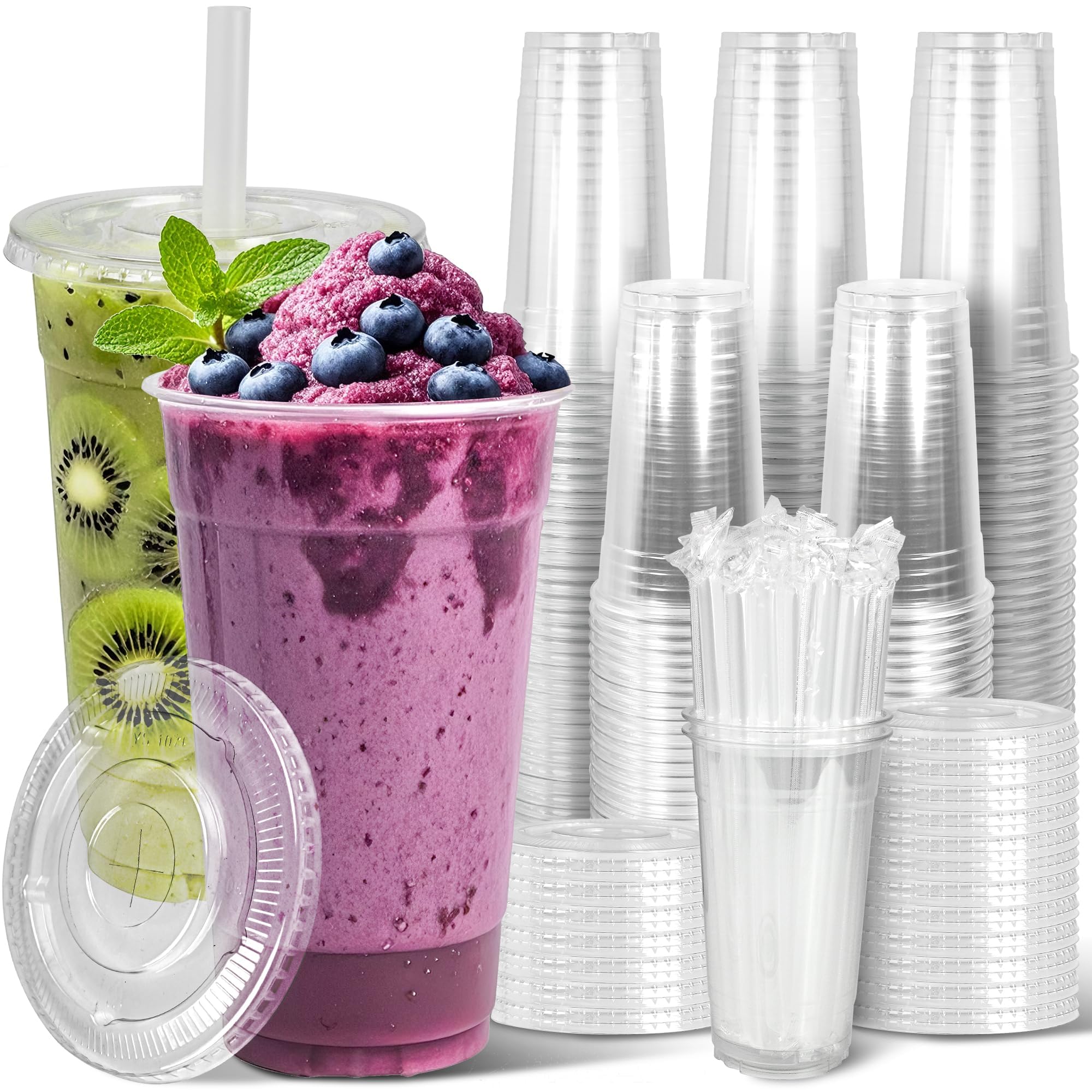 Charmount 32 oz 50 Sets Clear Plastic Cups with Lids and Straws