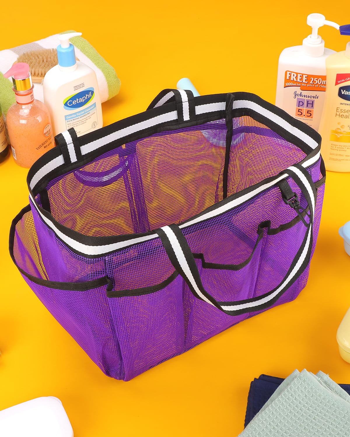 Ocim XL Portable Shower Caddy Basket - Mesh Shower Tote Bag for Travel College Dorm Gym Camping - Purple