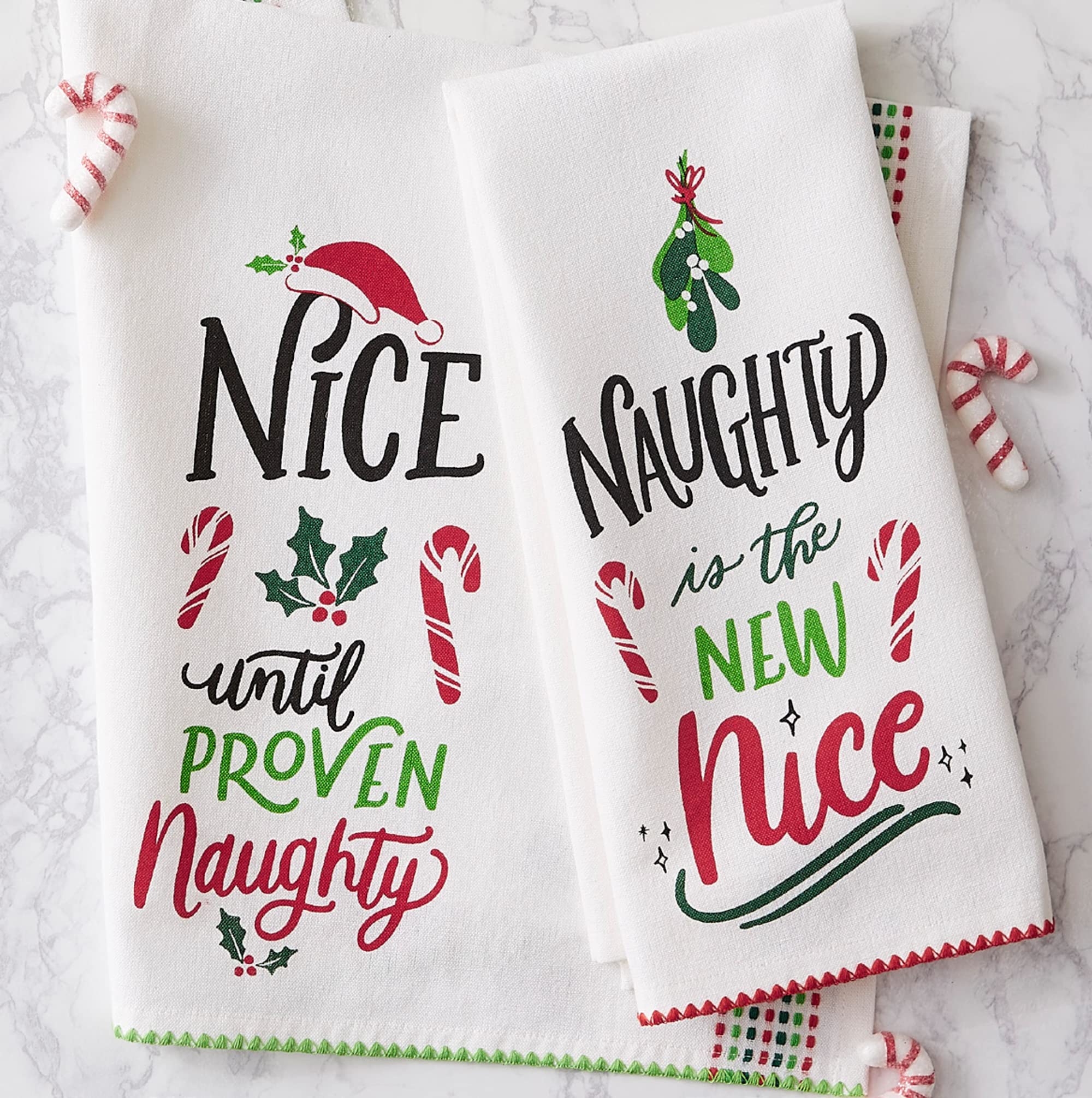 Dii Holiday Kitchen Towel Set, Christmas Tea Towels For Baking, Cooking & Entertaining 18X28, Naughty/Nice, 2 Piece