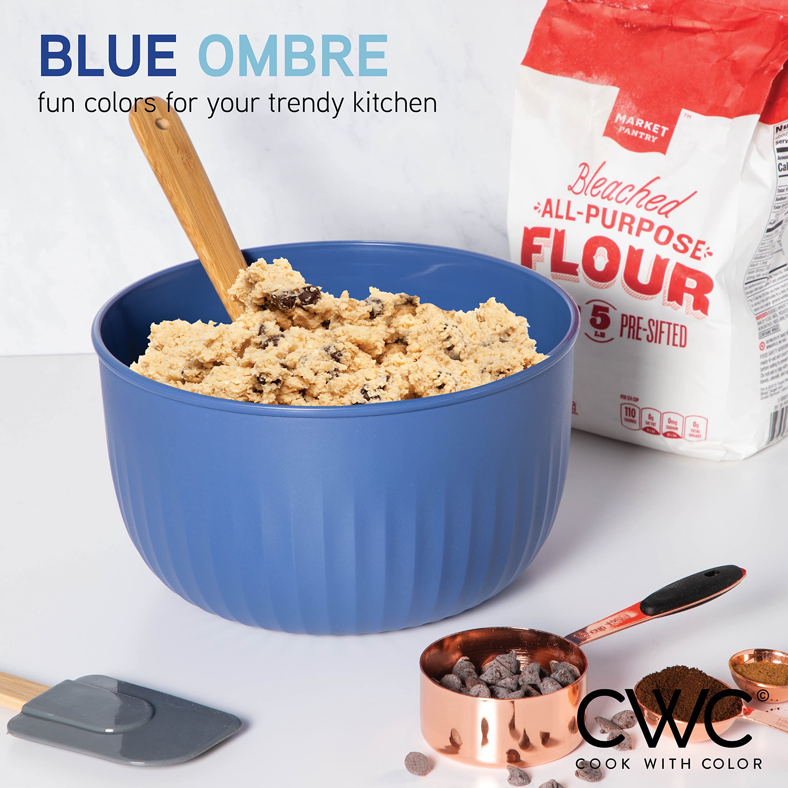 Cook With Color Prep Bowls With Lids- Deep Mixing Bowls Nesting Plastic Small Mixing Bowl Set With Lids (Blue Ombre)