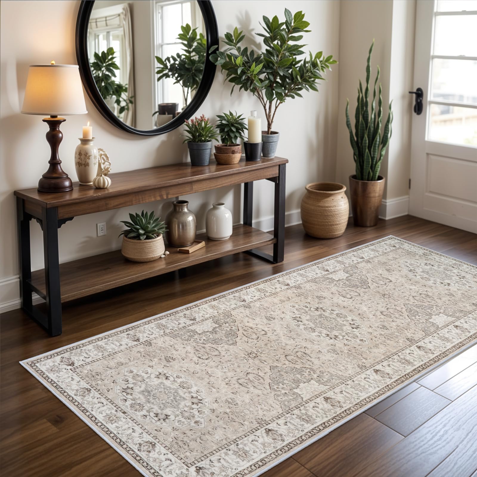 Washable Entryway 3x7 Runner Rug: Farmhouse Kitchen Hallway Rug Runner Wide Soft Water Resistant Floor Mat for Bathroom Nursery 