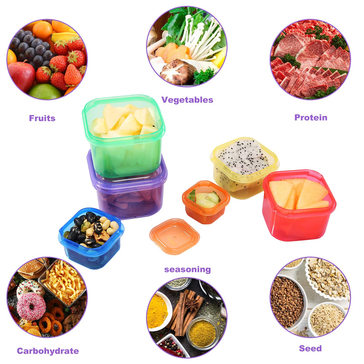 Portion Control Square Multi Color Container Set Extrapins Portion Control Container Kit,21 Day Fix Containers And Food ...