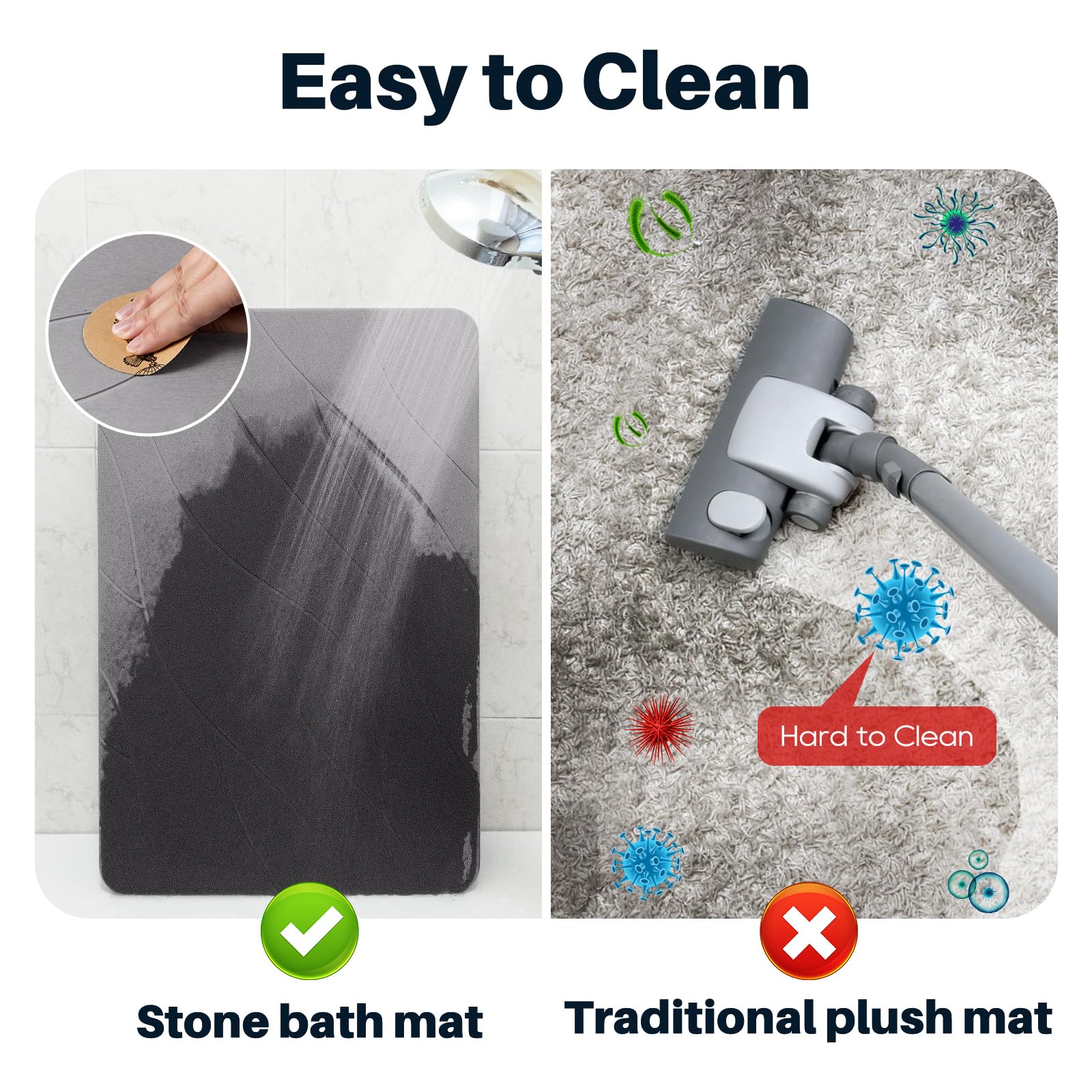 Closefriend Diatomite Stone Bath Mat - Fast Drying Bathroom Mat Stone, Diatomaceous Earth Bath Mat Non-Slip, Absorbent Stone Mat