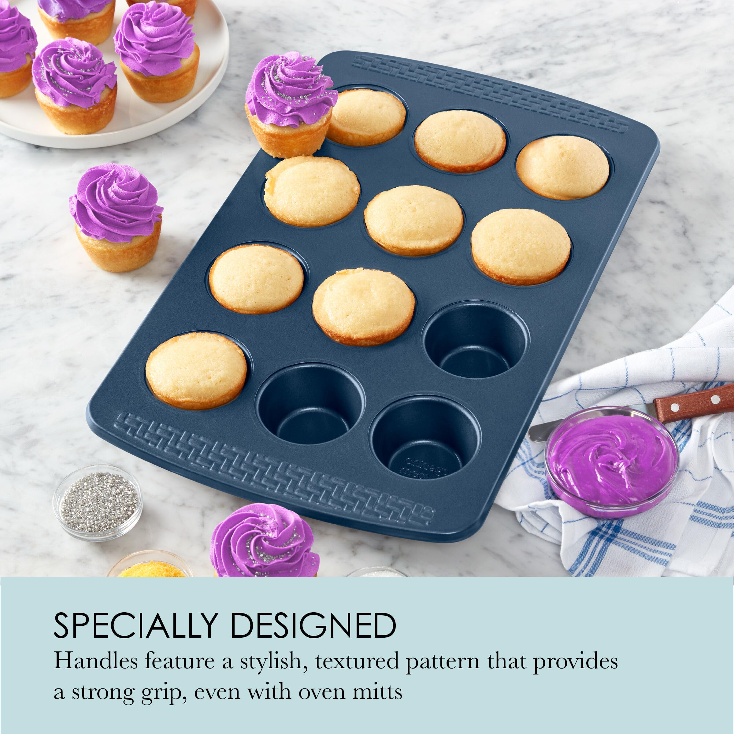 Chicago Metallic Everyday Non-Stick Muffin Pan, Perfect For Muffins, Eggbites And More! 12-Cup, Blue