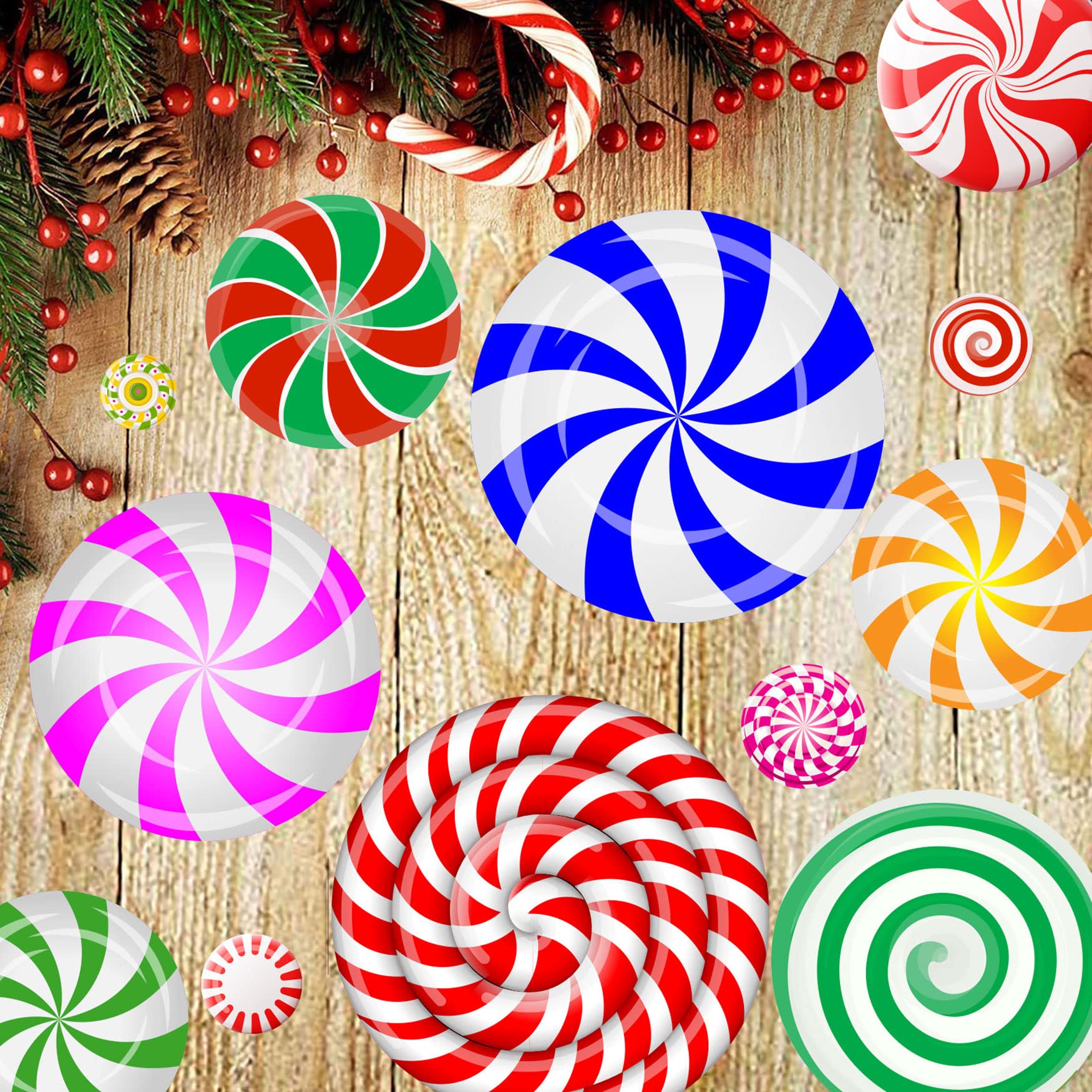 Funnlot 57Pcs Peppermint Floor Decals Christmas Wall Stickers Christmas Decals For Wall Christmas Stickers For Wall Candy Wall S