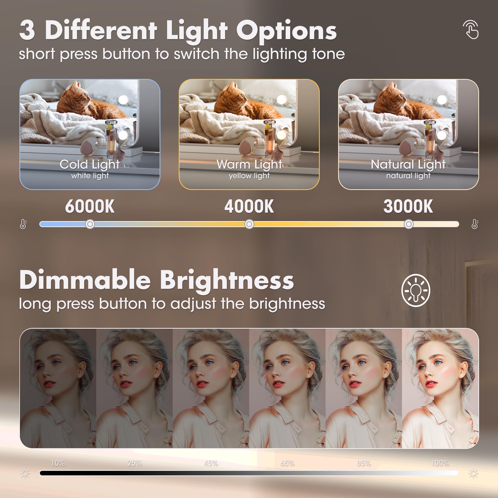 28''X20'' Vanity Mirror With Bluetooth Speaker, Hollywood Lighted Makeup Mirror With 14 Dimmable Led Bulbs, 3 Color Lighting Mod