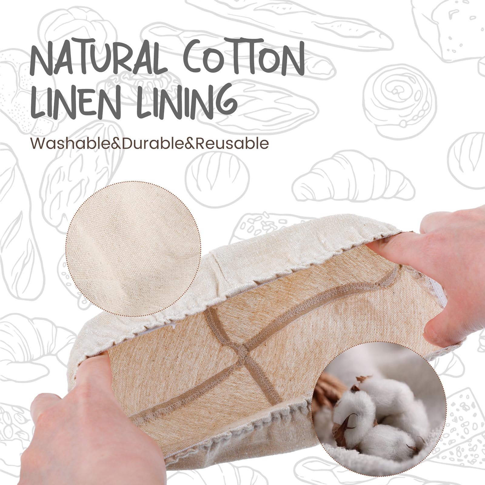 Doyolla Bread Proofing Baskets Set Of 2 8.5 Inch Round Dough Proofing Bowls W/Liners Perfect For Home Sourdough Bakers Baking