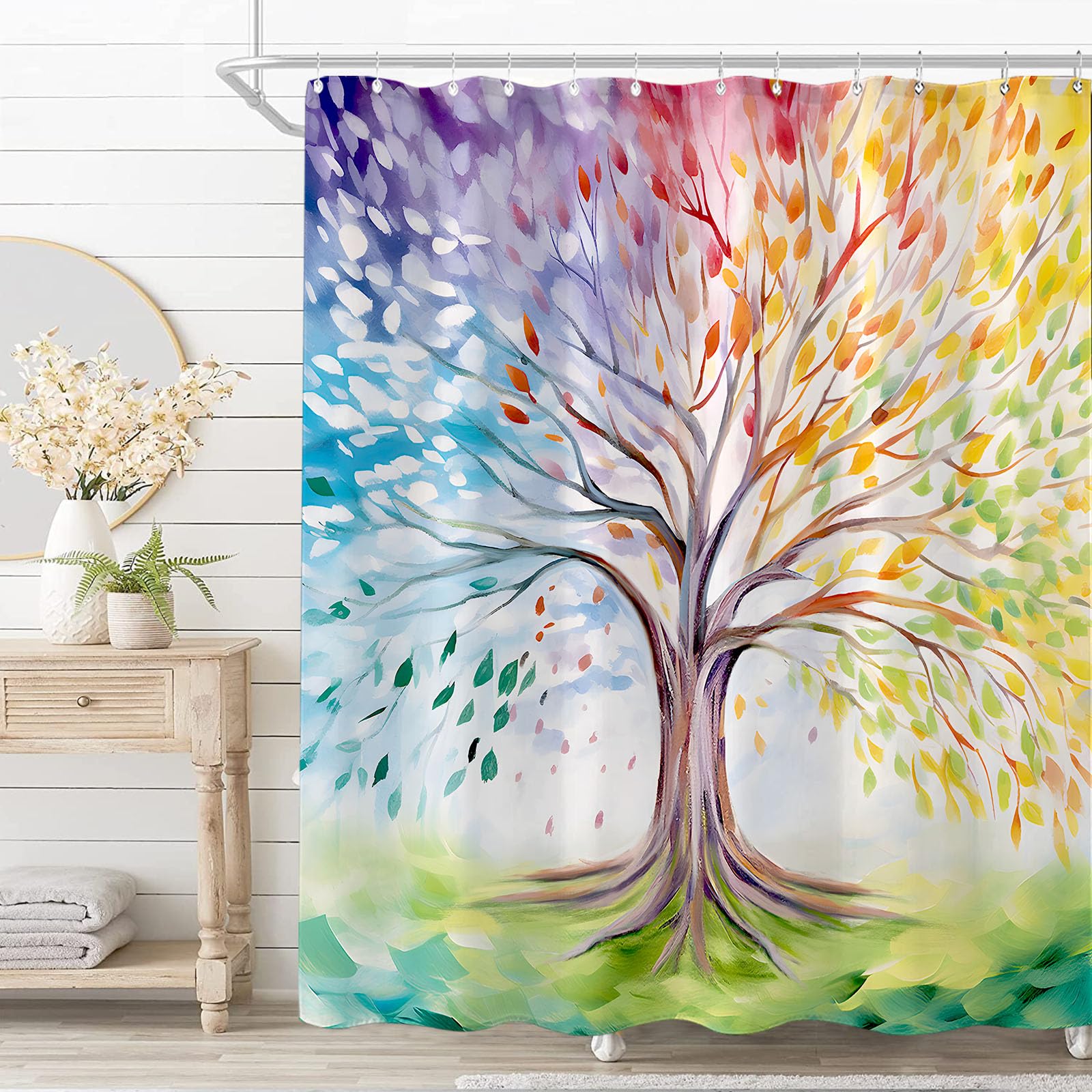 Fungarth Colorful Tree Shower Curtain Abstract Aesthetic Oil Painting Shower Curtains For Bathroom Pretty Cute Nature Art Waterp