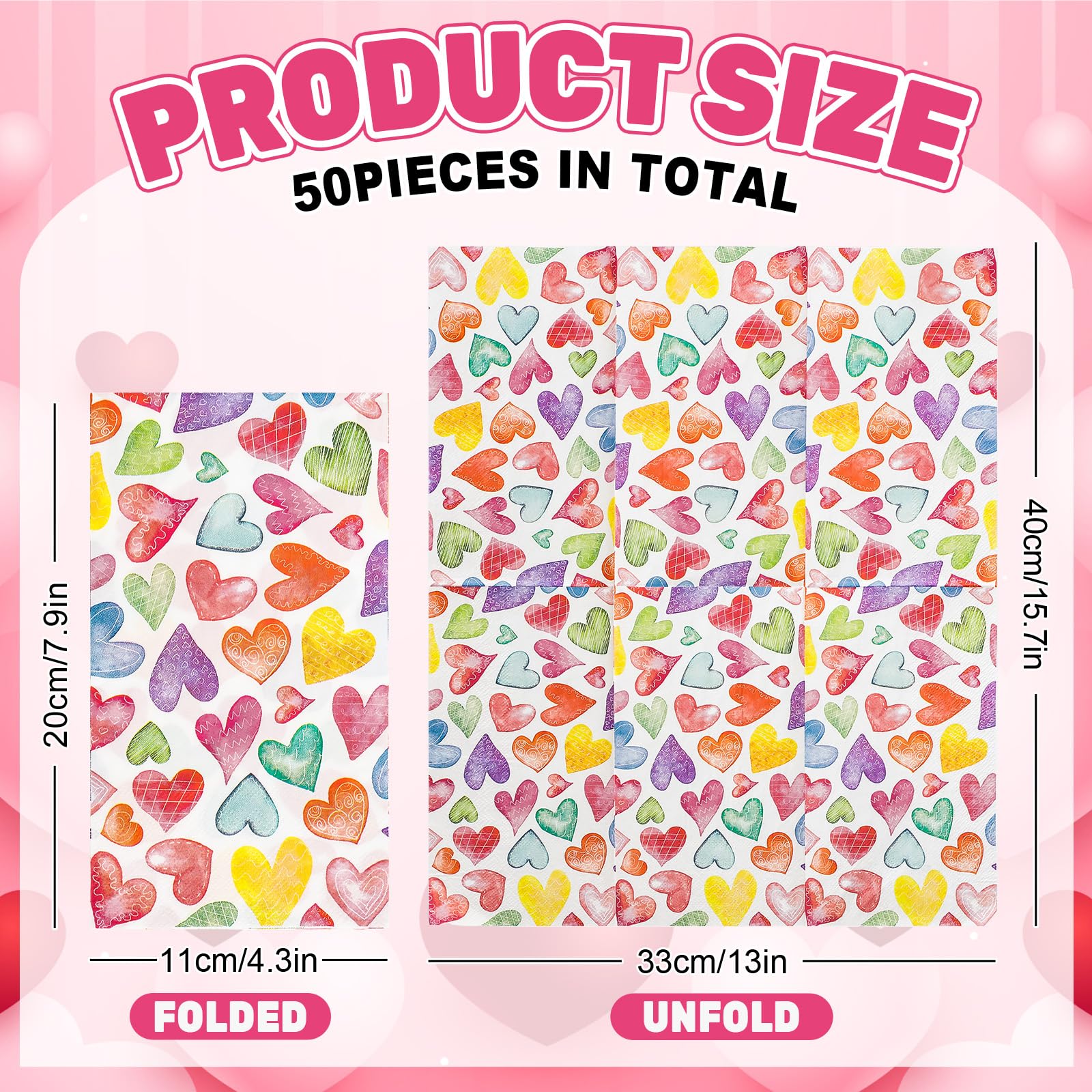 Jarthenaamcs 50Pcs Valentine'S Day Guest Napkins Colorful Love Heart Disposable Napkins Watercolor Dinner Hand Towel Paper Napki