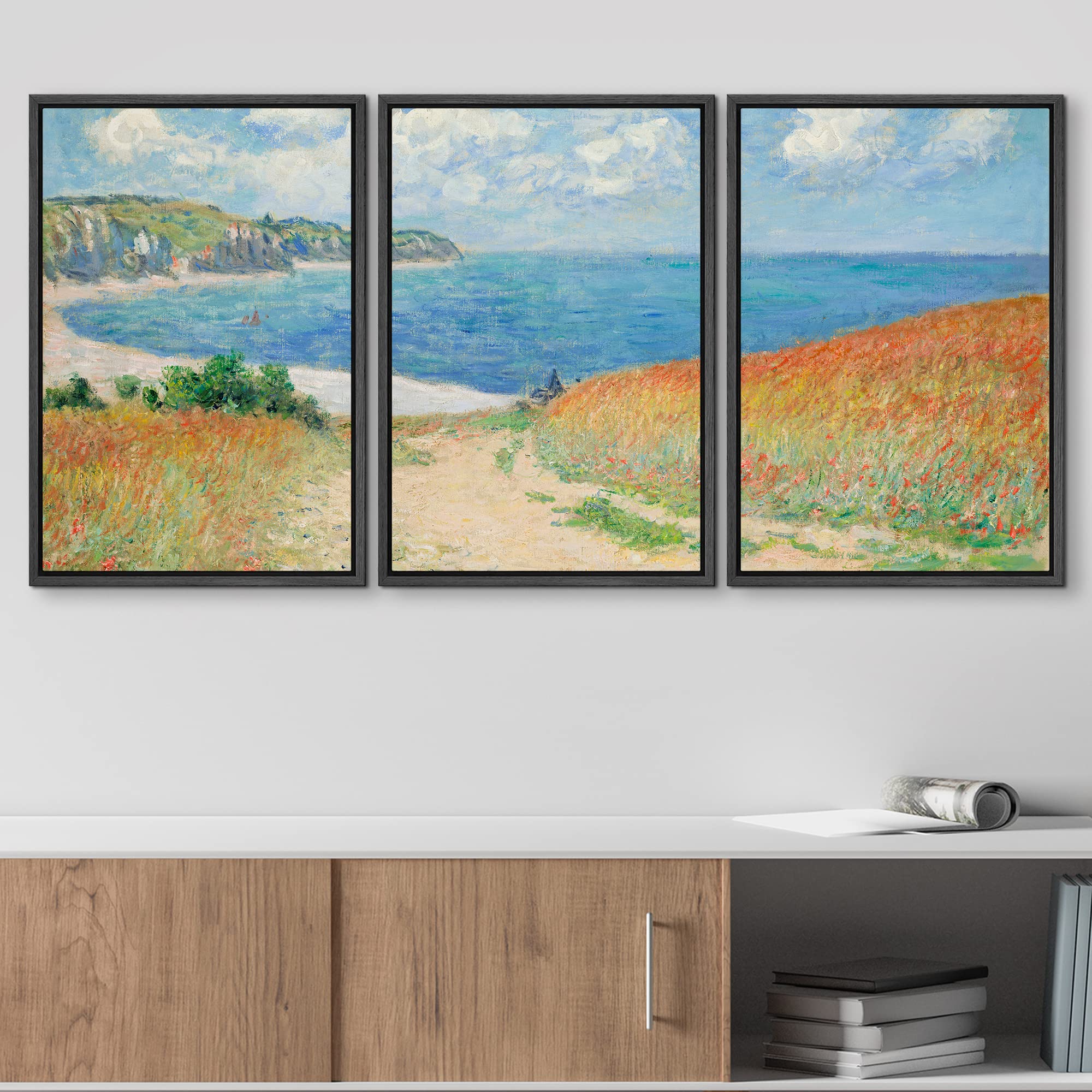 Wall26 Framed Canvas Print Wall Art Set Path Through The Corn At Pourville By Claude Monet Cultural Historic Oil Painting Fine A