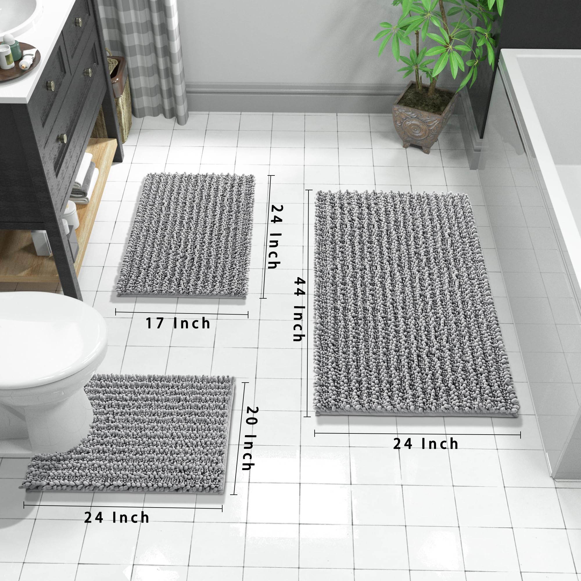 Yimobra Bathroom Rug Mat, 24'' X 17'', Luxury Chenille Shaggy Bath Rugs, Extra Soft & Thick, Absorbent Water, Non-Slip, Machine