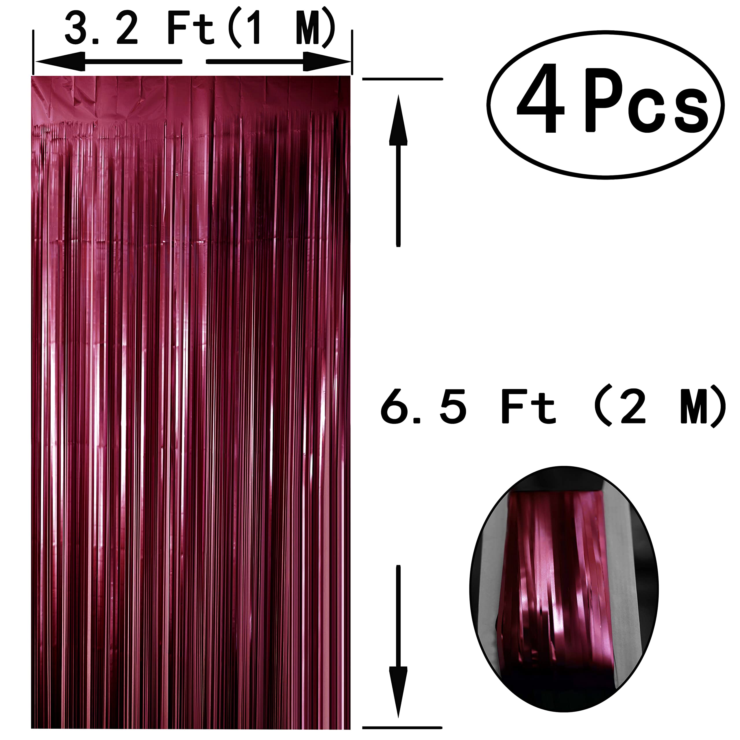 Burgundy Bachelorette Party Tinsel Foil Fringe Curtains For Wedding Anniversary Bridal Shower Happy Birthday Valentines Mothers