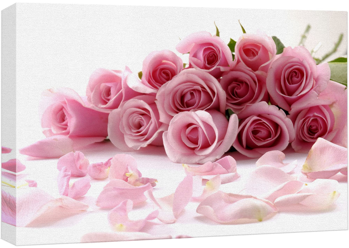 Canvas Prints Wall Art - Bouquet Of Beautiful Pink Rose Flowers With Petals | Modern Wall Decor/Home Art Stretched Gallery Wraps