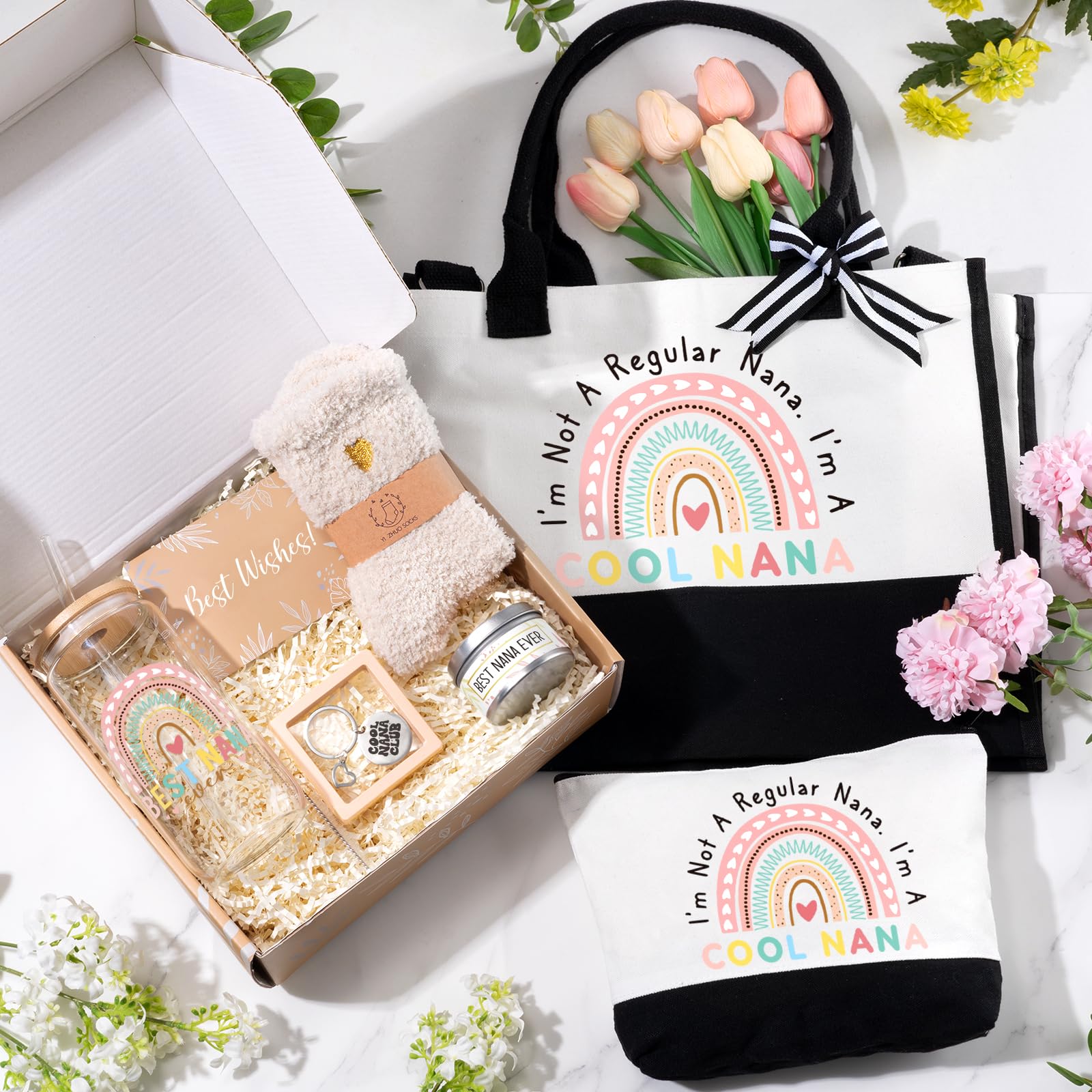 Nana Gifts for Women Birthday Mothers Day Gifts Set from Granddaughter Grandson Grandchildren, Canvas Tote Bag Gift Basket Thank