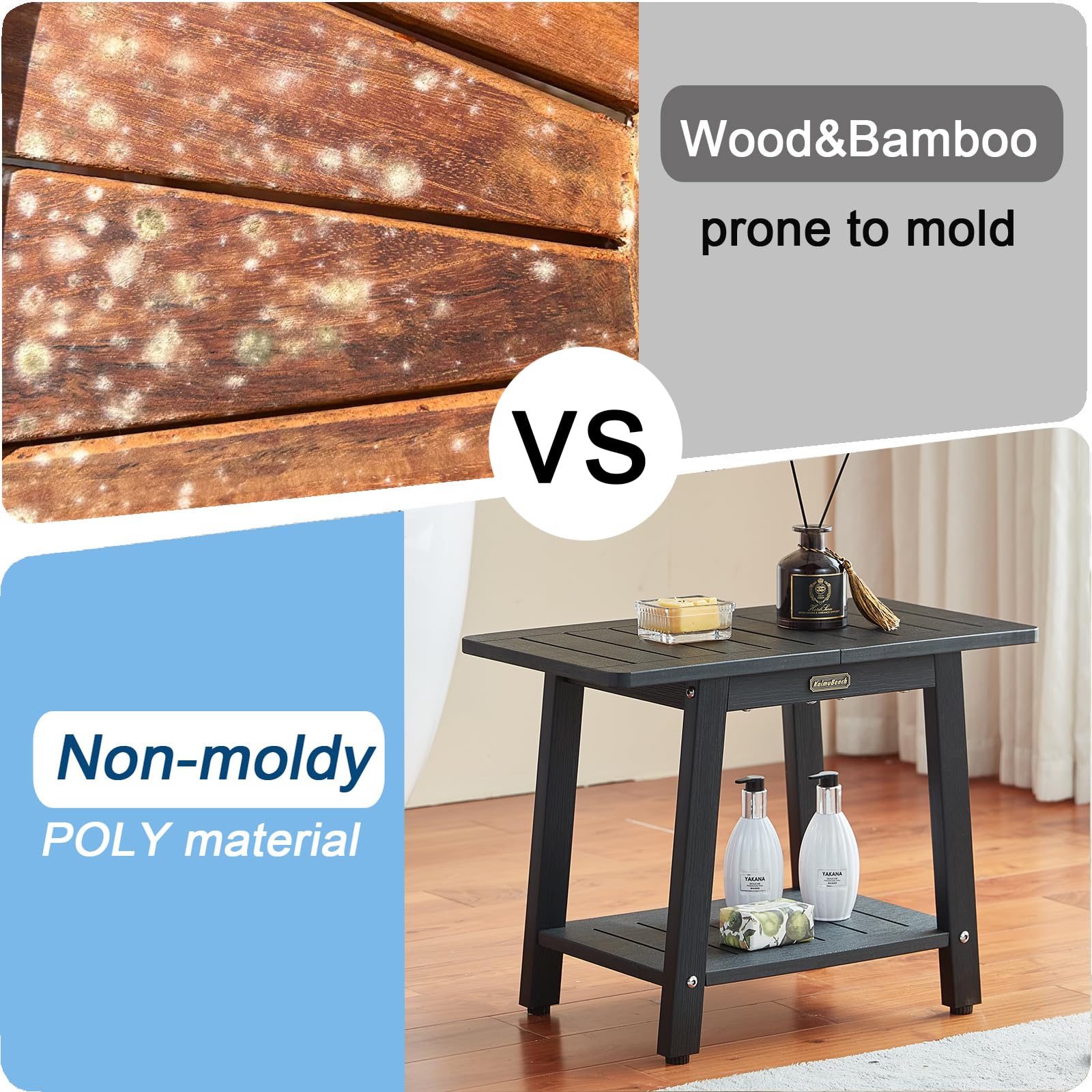Hdps Shower Bench Seat For For Inside Shower, Waterproof Shower Stool, Heavy Duty Bathroom Poly Shower Chair Seat For Shaving Le