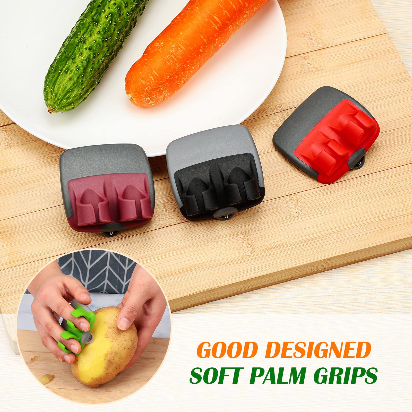 4 Pieces Palm Fruit Peeler Finger Potato Peeler Kitchen Vegetable Peeler Hand Fruit Peeler With Comfortable Rubber Finger Grip F
