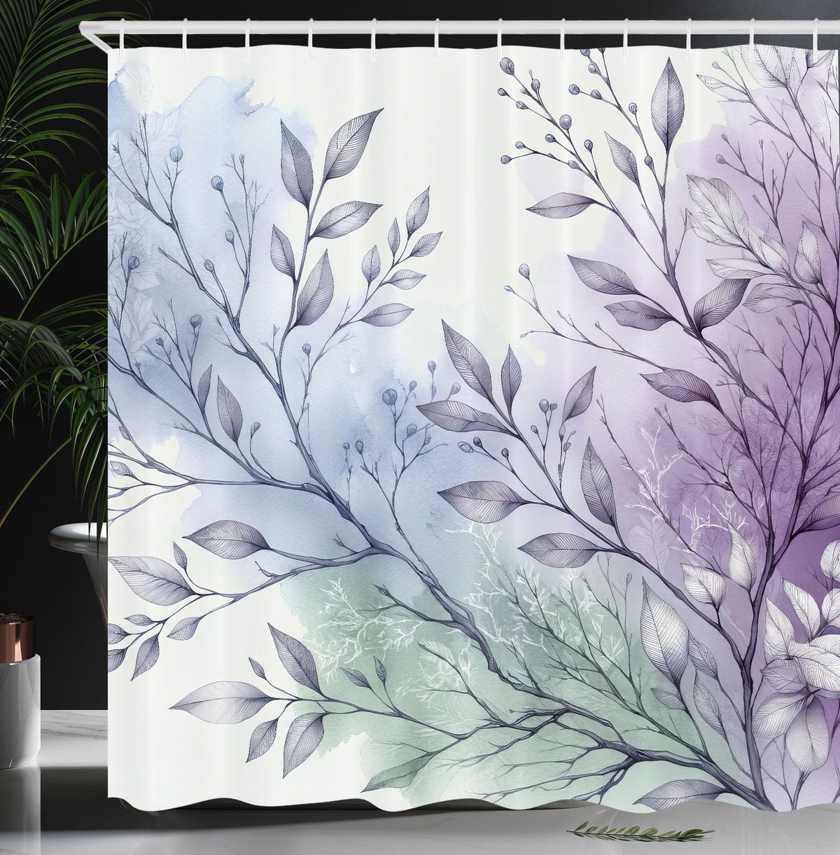 Ambesonne Lavender Shower Curtain, Dreamy Scenario Of Delicate Branches With Purplish Leaves Fantasia, Cloth Fabric Bathroom Dec