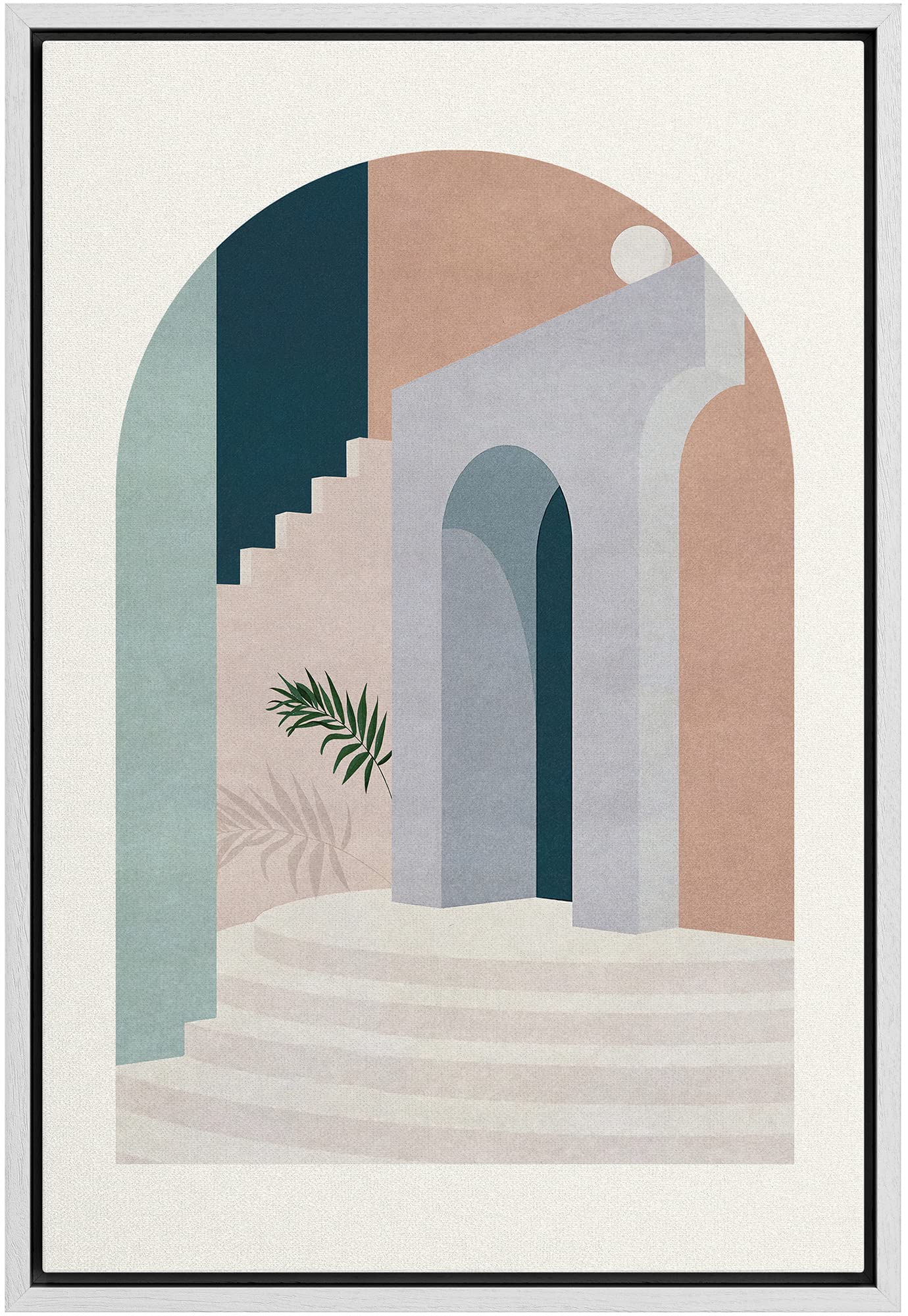 Nwt Framed Canvas Print Wall Art Morandi Colour Illustrations Arch View Terrace Exterior & Palm Leaf Geometric Shapes Illustrati
