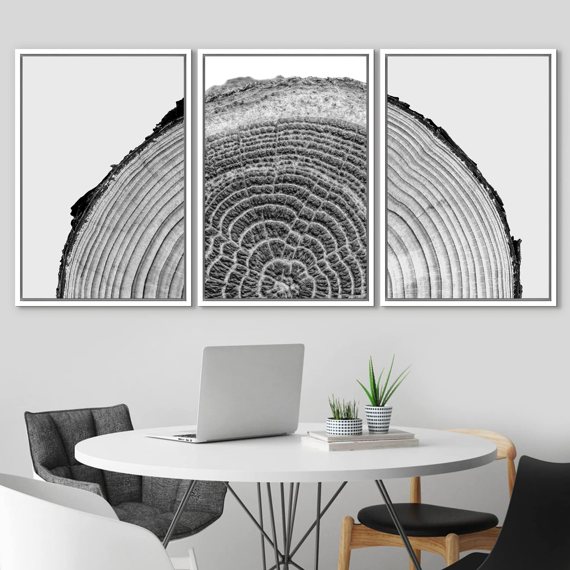 Nwt Framed Canvas Print Wall Art Set Black White High Contrast Wood Tree Rings Nature Wilderness Photography Modern Art Rustic S