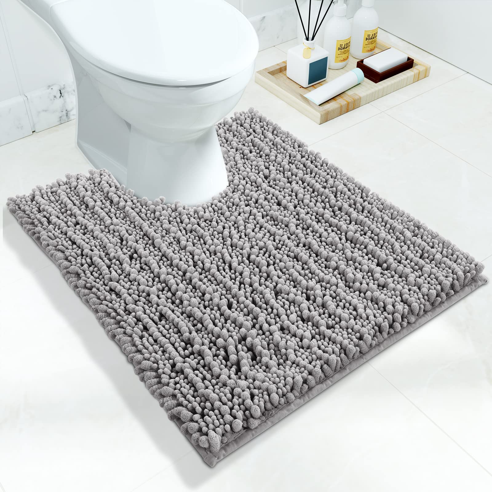 Yimobra Luxury Shaggy U-Shaped Toilet Rug, Soft Comfortable Contour Mat For Bathroom Floor, 24.4 X 20.4 Inches, Non-Slip Bath Ca