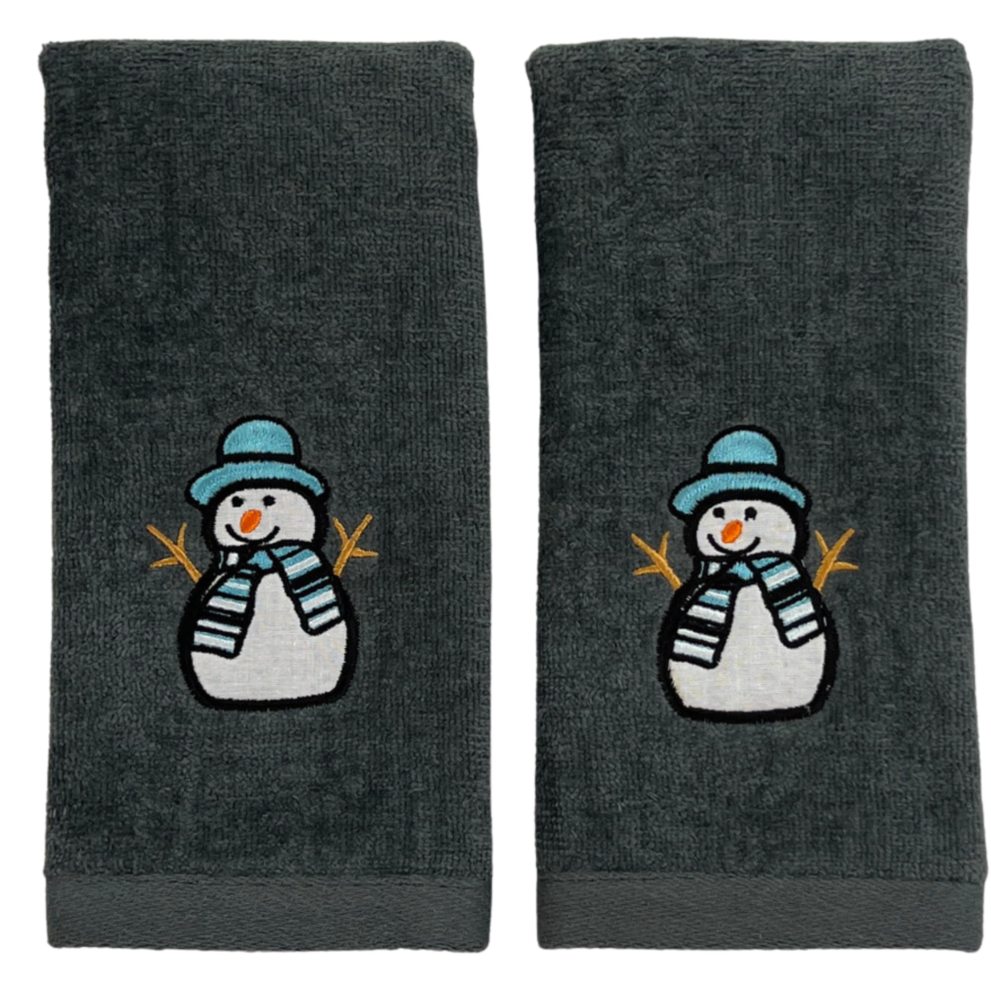 Luxury Christmas Towel Set: 100% Cotton Fingertip Towels, Traditional Snowman Design, Set Of 2