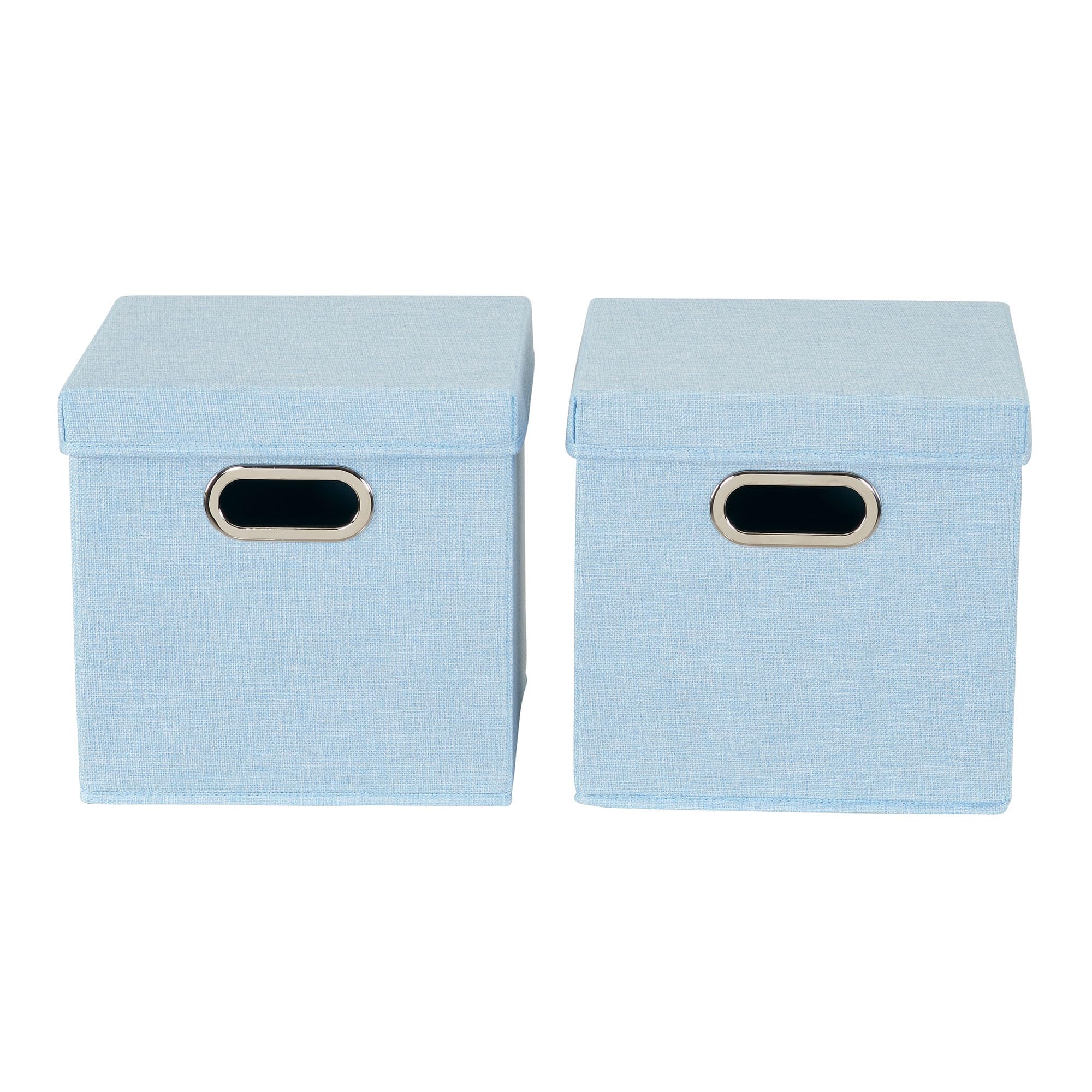 Household Essentials 816-1 Caf   Cube Bin Storage Set With Lids And Handles | 2 Pack, Baby Blue Linen