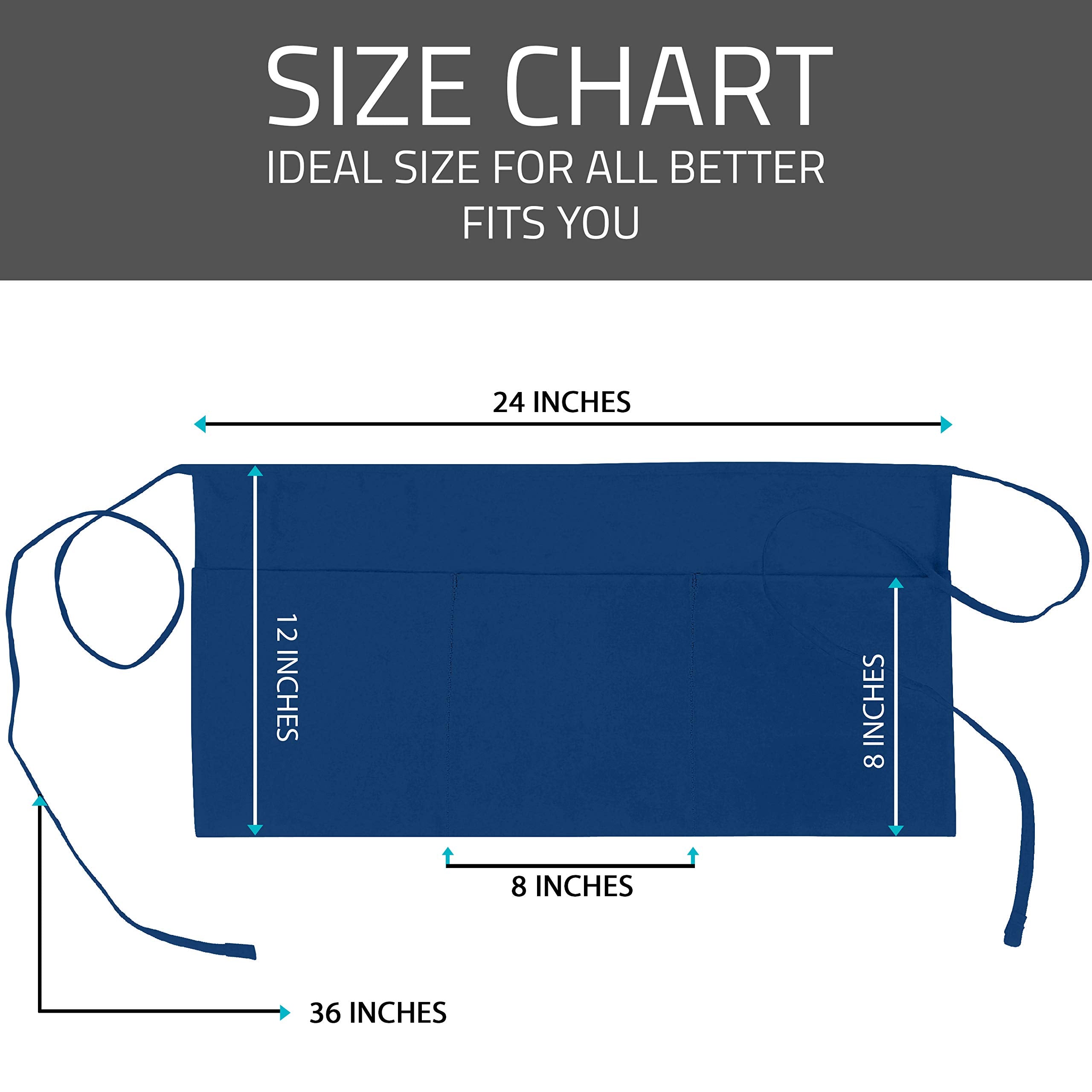 Utopia Wear 3 Pockets Waist Apron [Pack Of 12], Server Waitress Short Apron For Women Men, Kitchen, Restaurant And Crafting (Blu