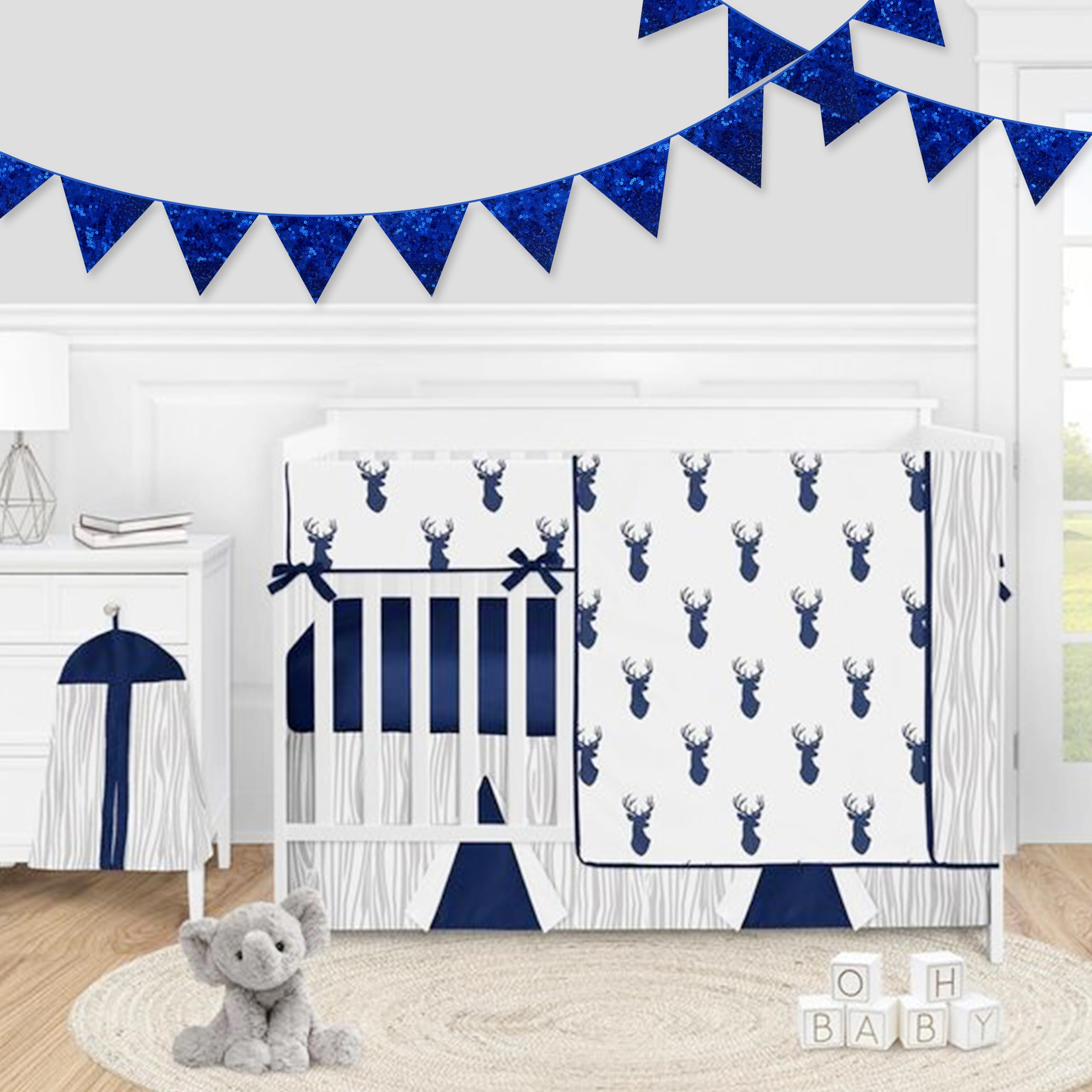 Pinkblume Royal Blue Decorations Double Sided Sequin Navy Blue Fabric Triangle Pennant Banner Flag Bunting Garland For Blue Naut