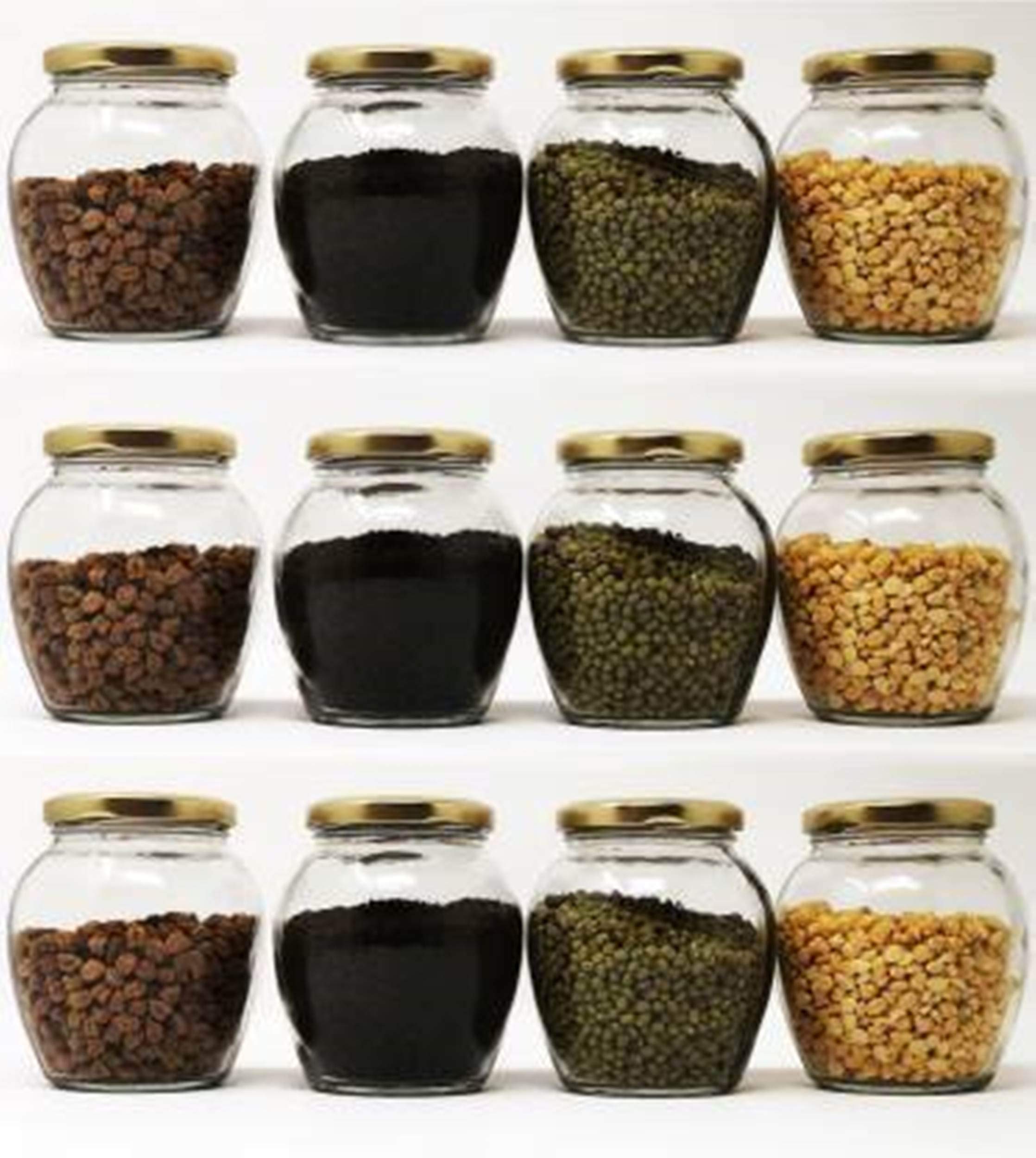 Coozico Matka Shape Glass Jars With Airtight Metal Lid For Spice, Jam, Honey & Decoration Craft Work, 350 Ml, Set Of 12