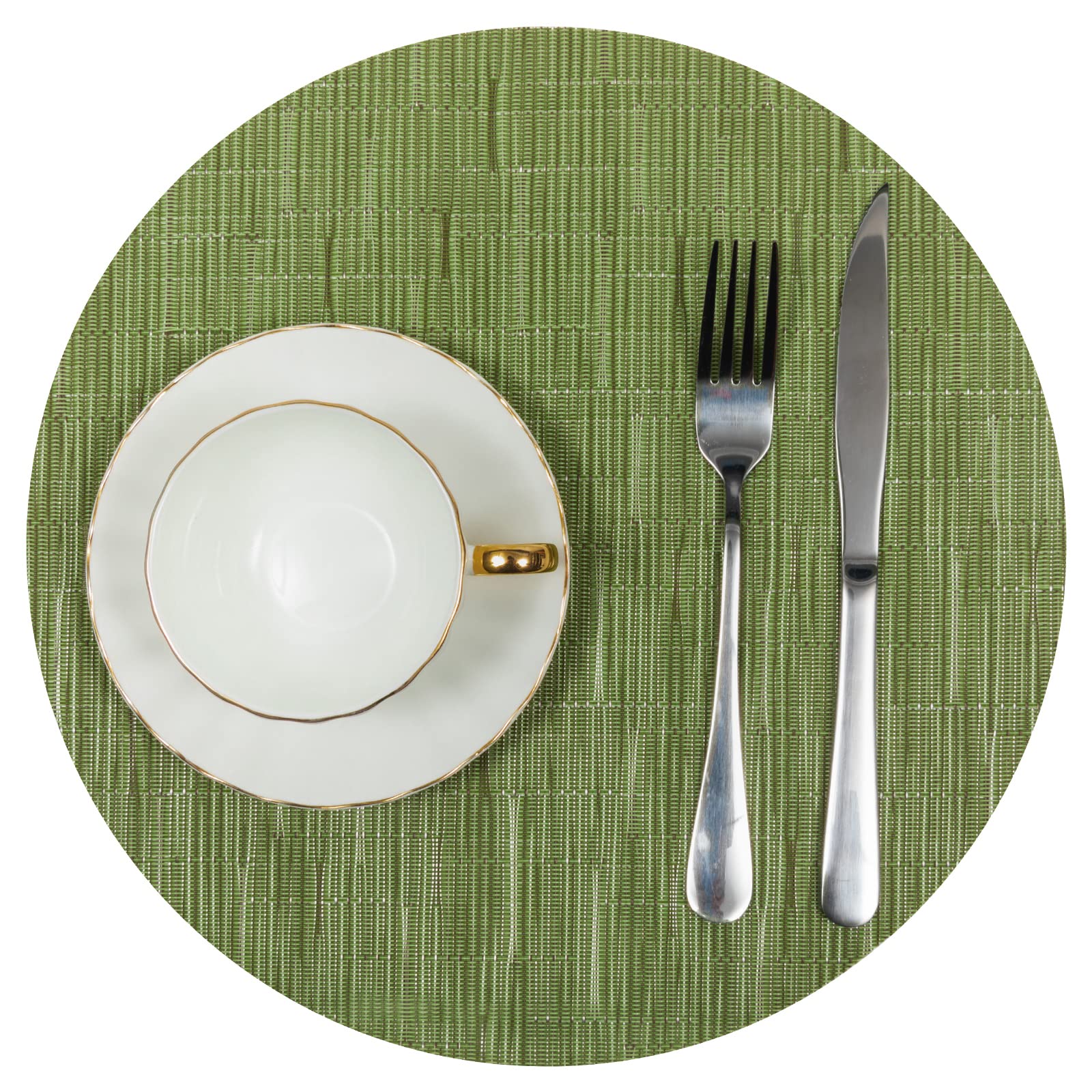 Shacos Round Table Placemats Set Of 7 Wedge Placemat With Centerpiece Round Mat Heat Resistant Table Mats Wipe Clean (7, Green)