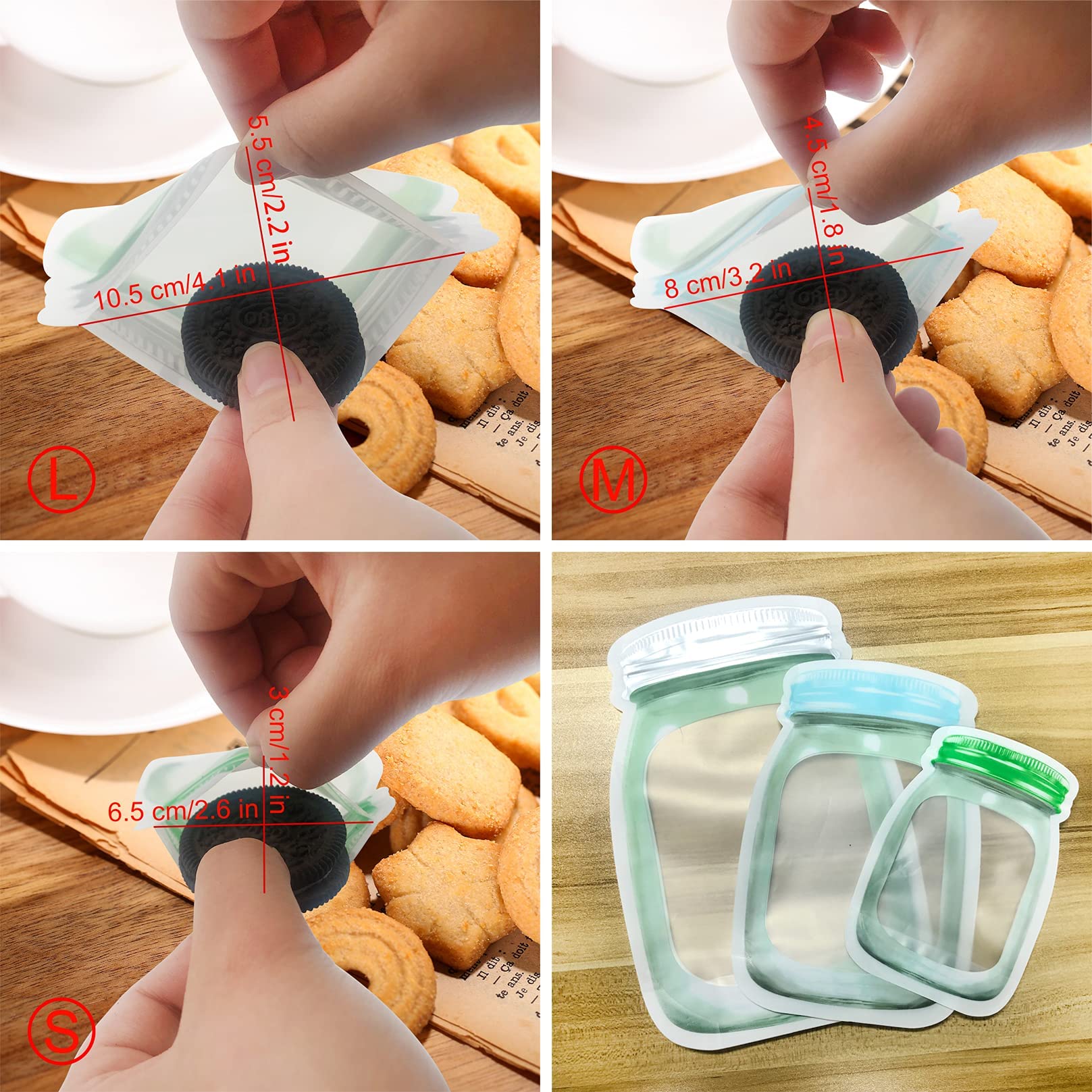 Enkrio 45 Pack Mason Bottle Shape Reusable Storage Bags Airtight Freezer Bags Seal Snack Bag For Food Travel Home Organization (