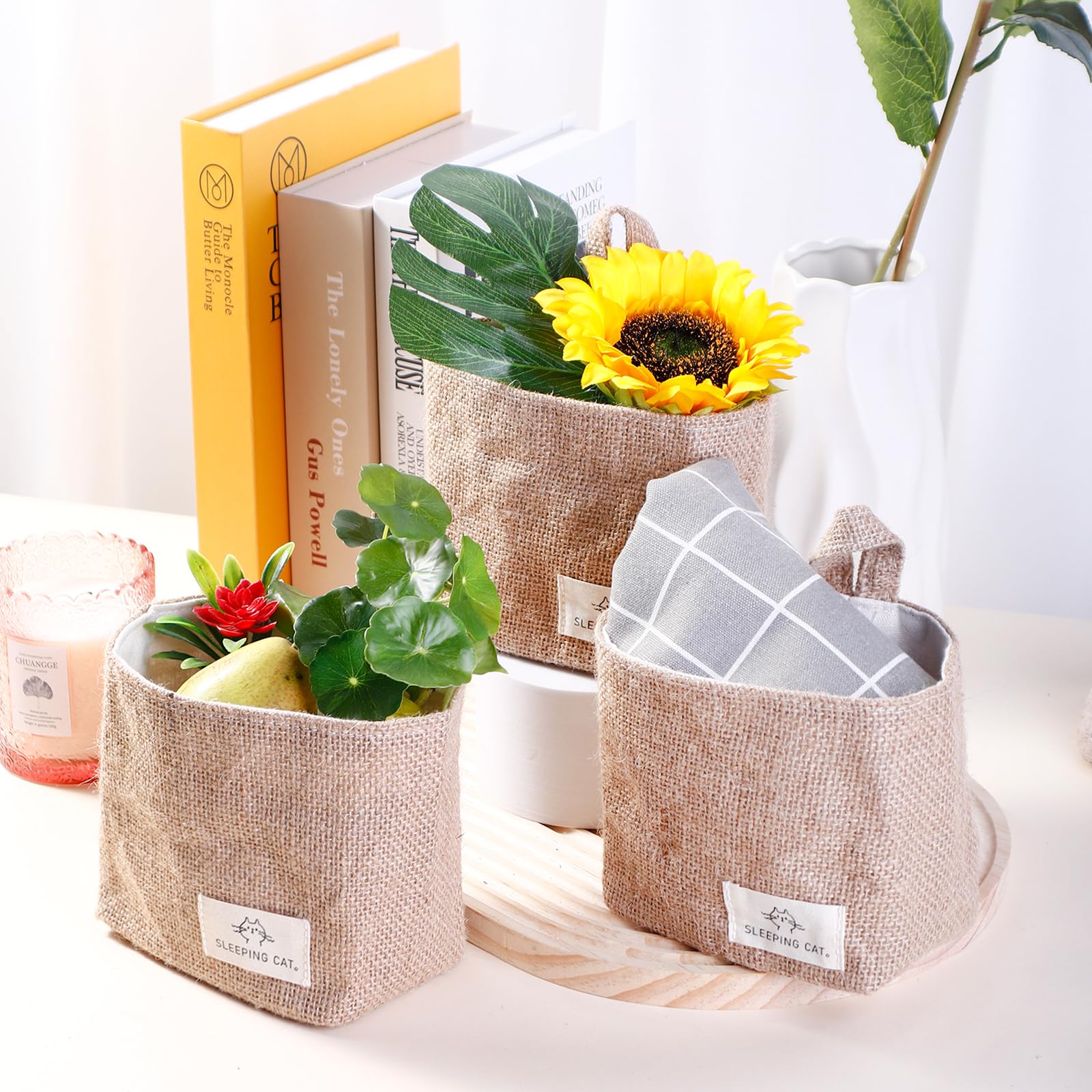 Small Cotton And Linen Hanging Storage Basket For Desktop, Ideal For Organizing Keys And Miscellaneous Items. (3)
