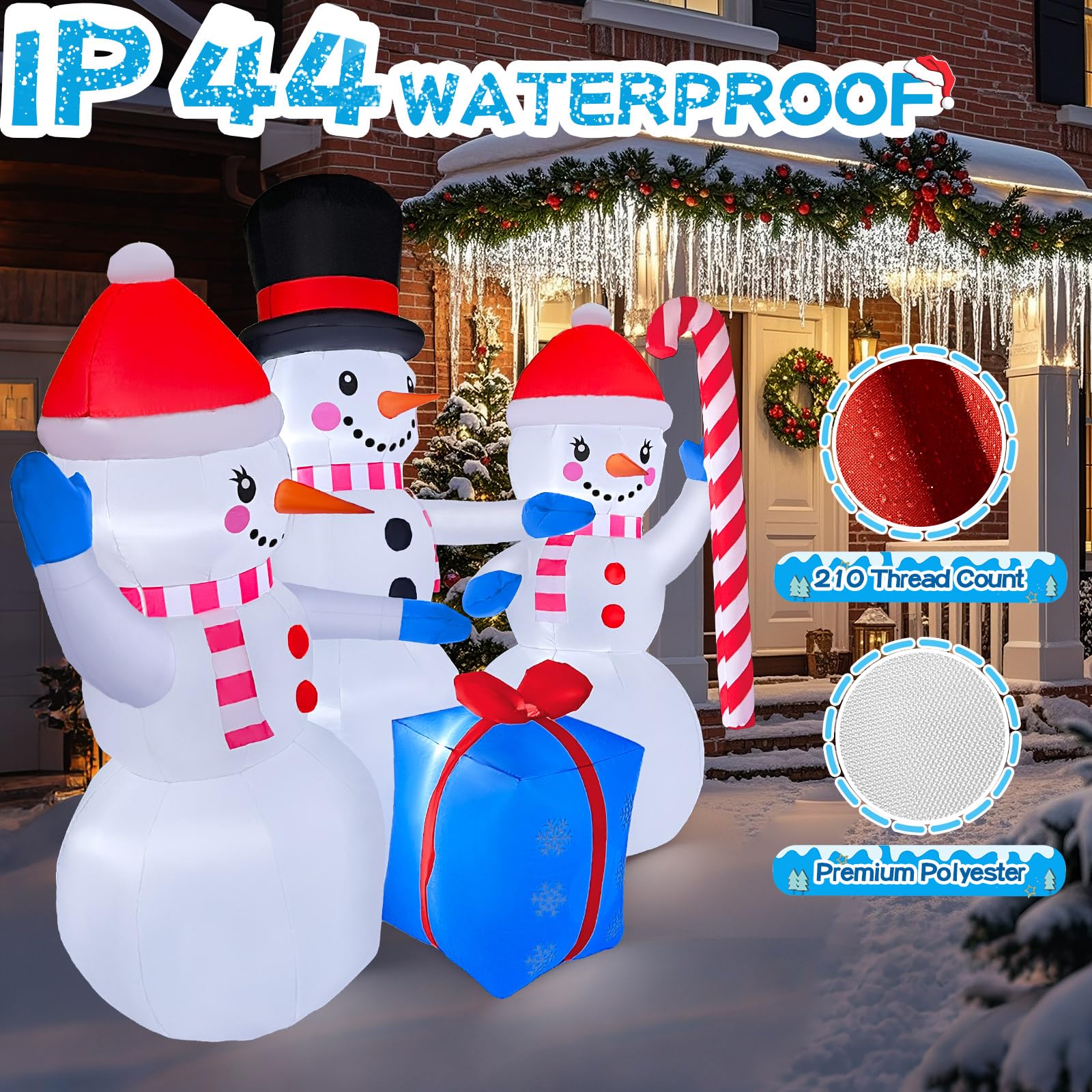 GIGLIM 2025 Christmas Inflatable Snowman 6FT 3 Snowmen with Gift Box Christmas Inflatables Outdoor Decoration Xmas Snowman Blow