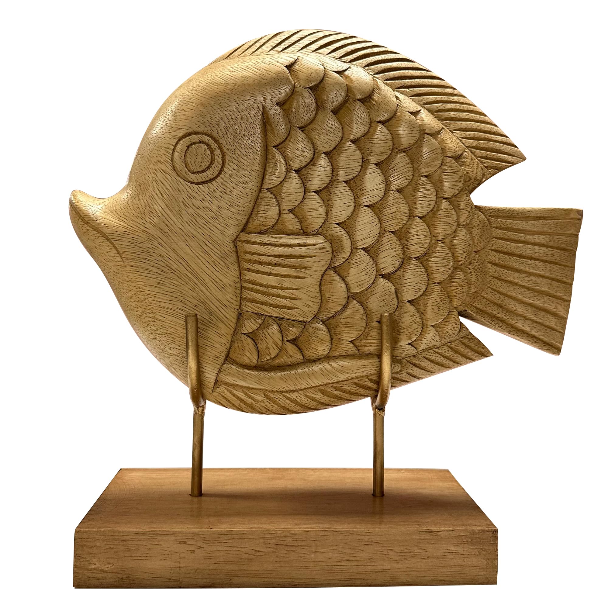 Decozen Handcrafted Solid Wood Lucky Fish Sculpture From Daughter, Son, Husband - Ideal For Home, Mantel, Fireplace, And Foyer D