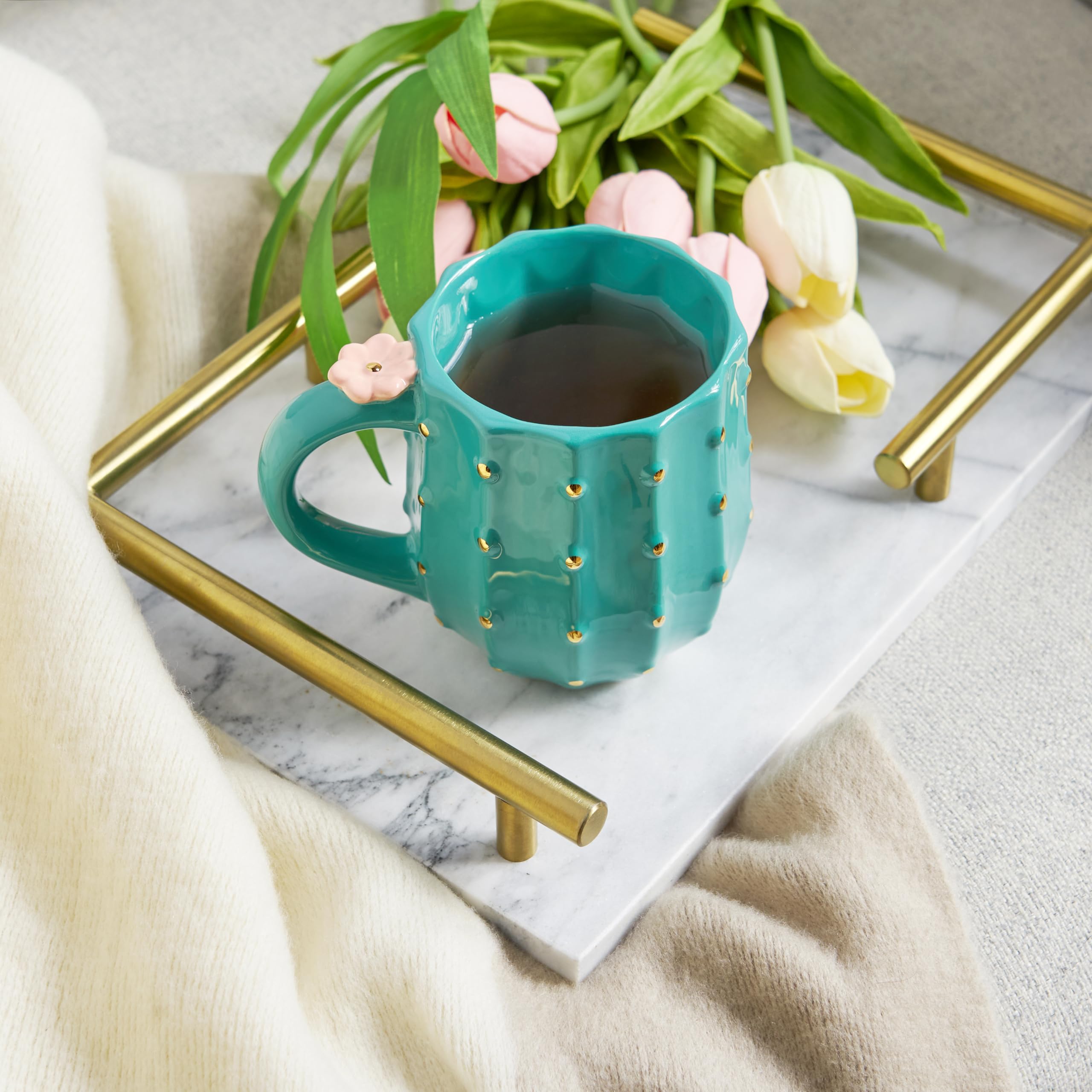 Pinky Up Cactus Ceramic Coffee Mug, 12 oz Green Tea Cup, Model 6882, Perfect for Lattes, Cocktails, and More