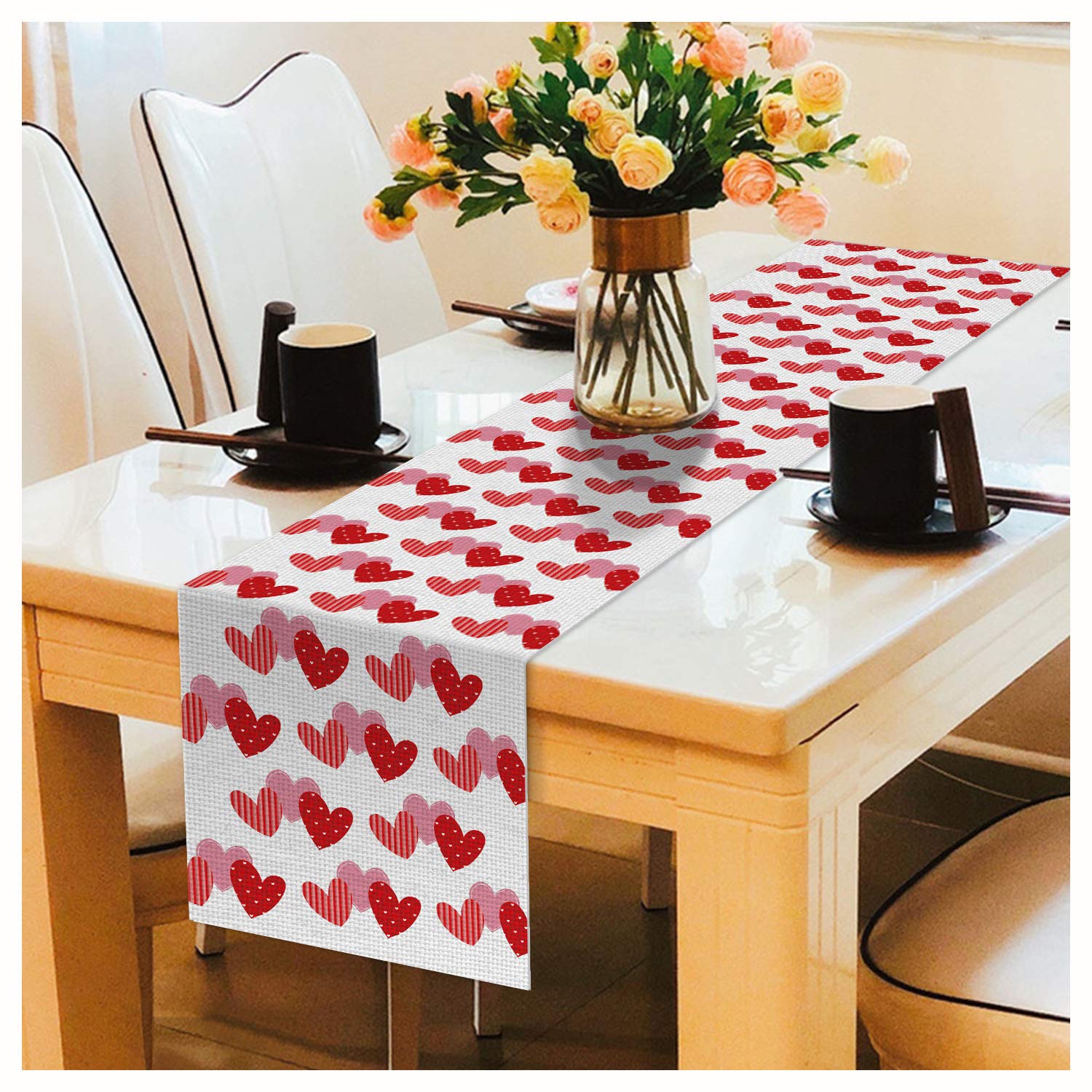 Partywind Valentines Day Table Runner, Valentines Red Heart Decorations For The Home Decor, Valentine Romantic Decorations For A